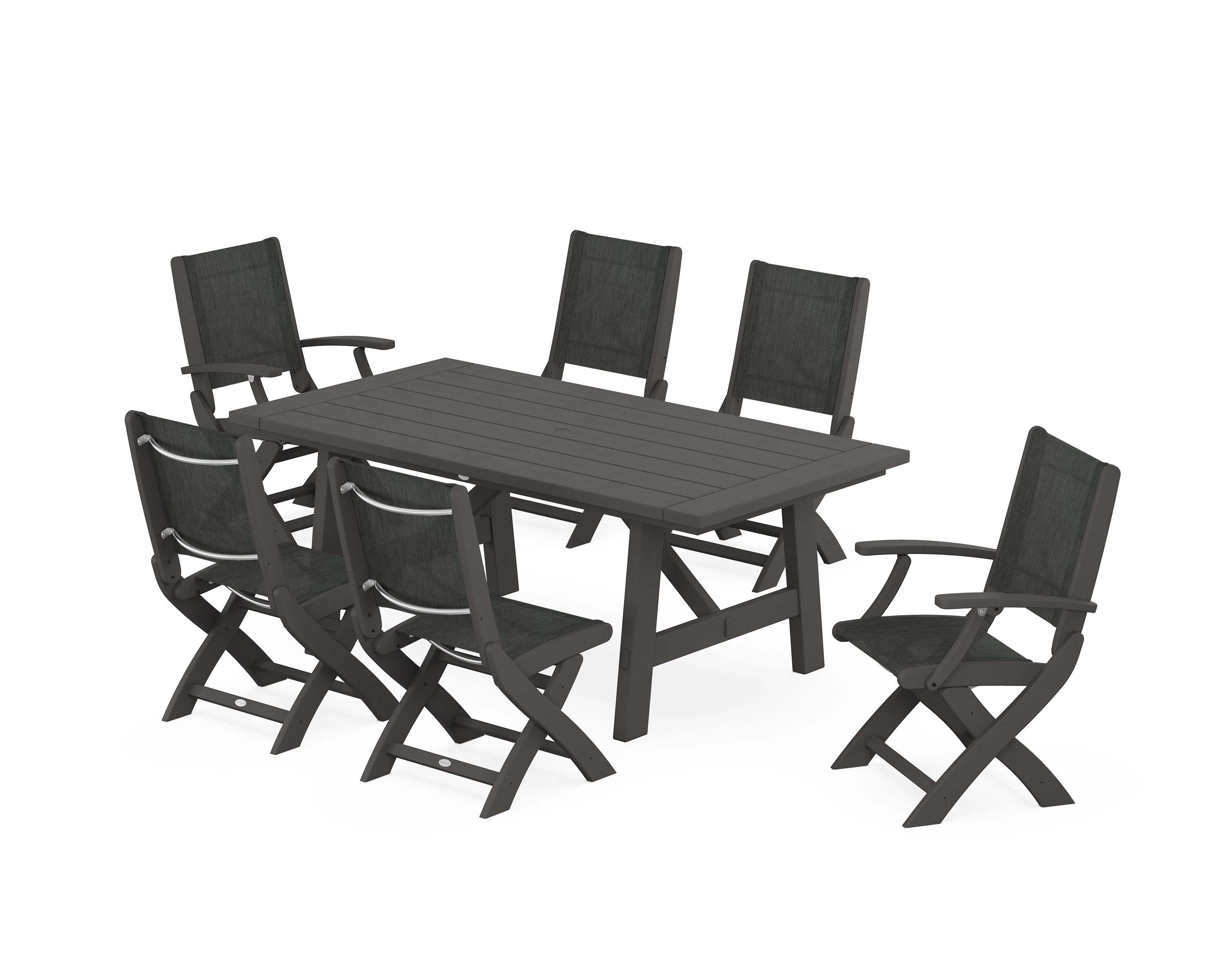 Coastal Folding Chair 7-Piece Rustic Farmhouse Dining Set - Image 99