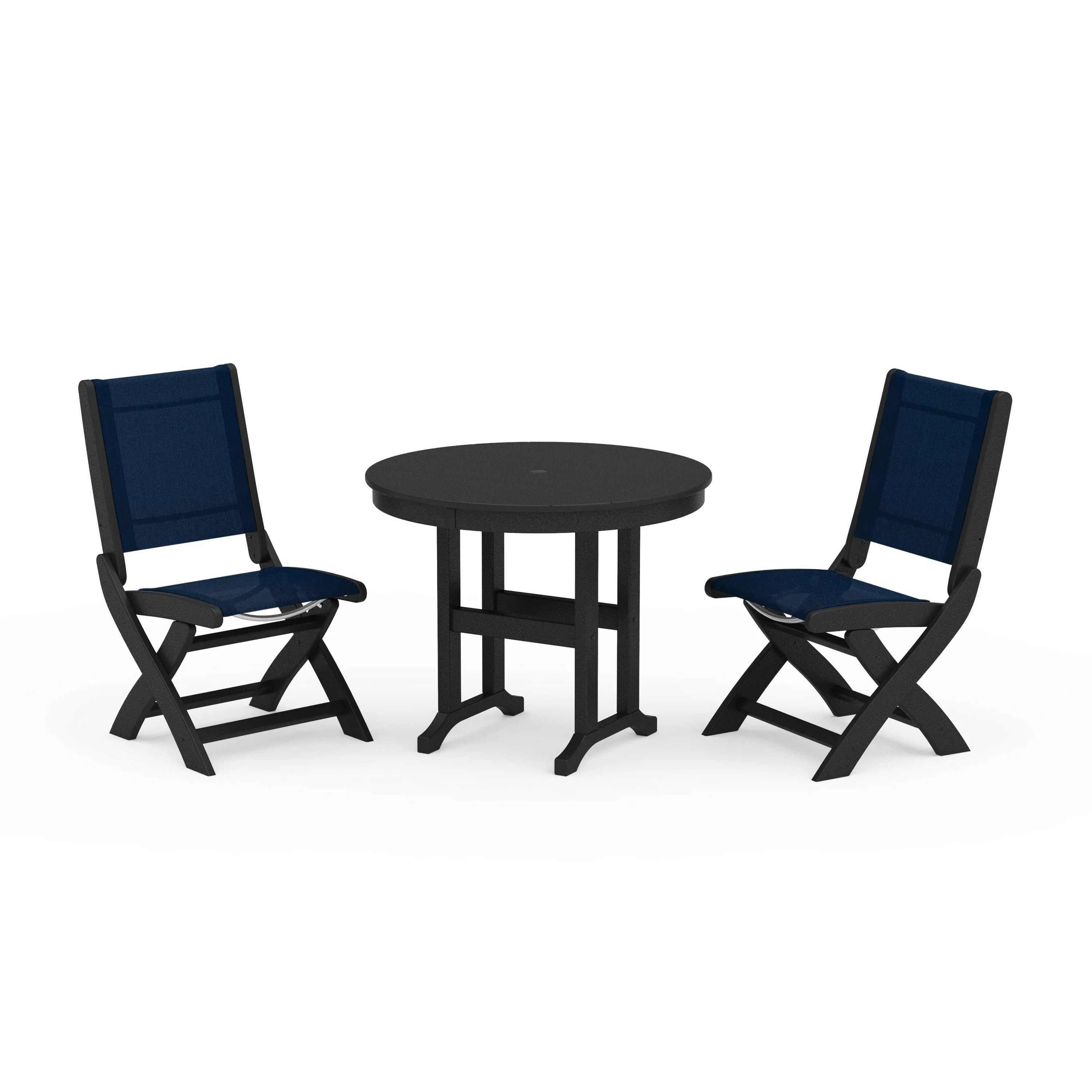 Coastal Folding Side Chair 3-Piece Round Dining Set - Image 5
