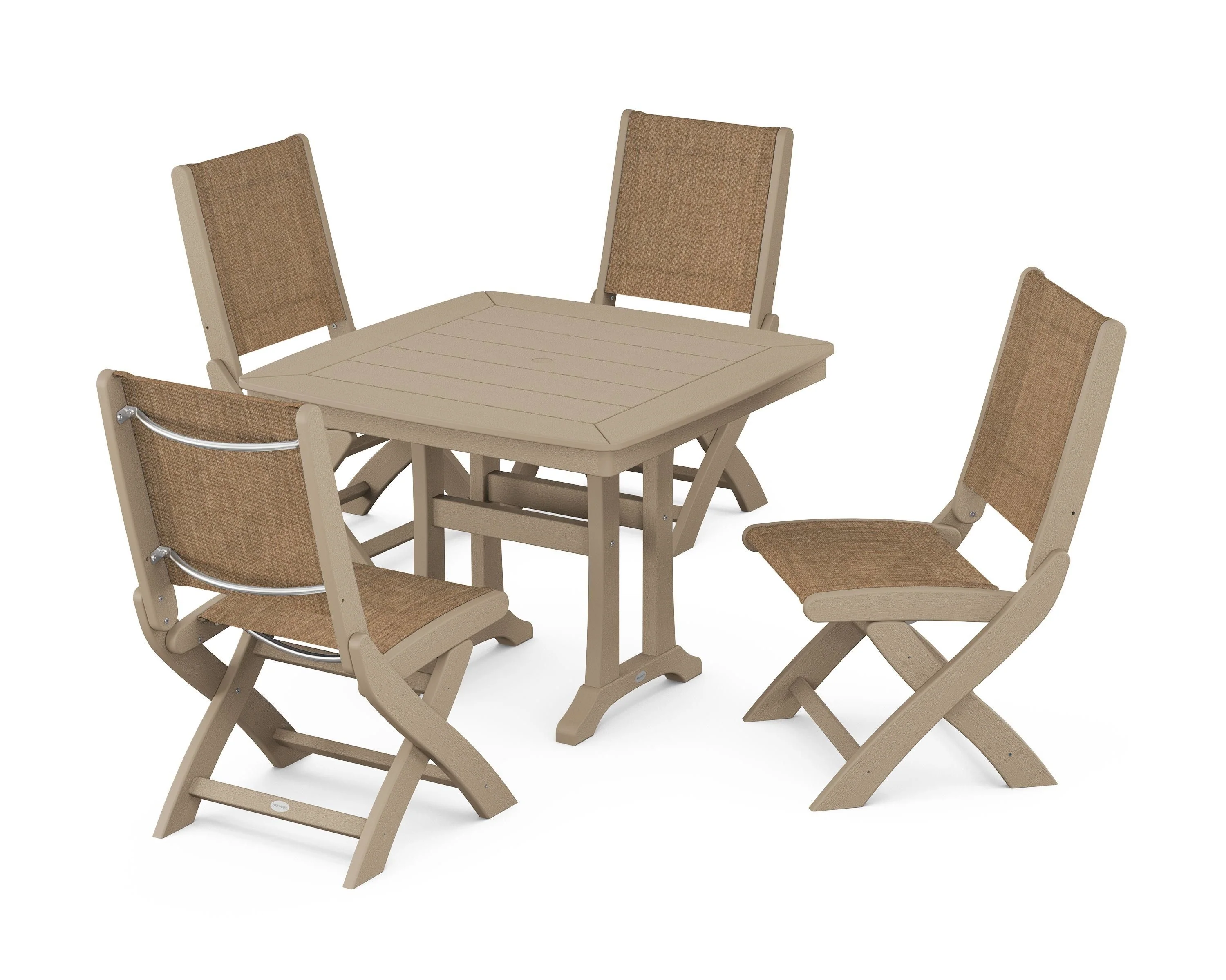 Coastal Folding Side Chair 5-Piece Dining Set with Trestle Legs - Image 100