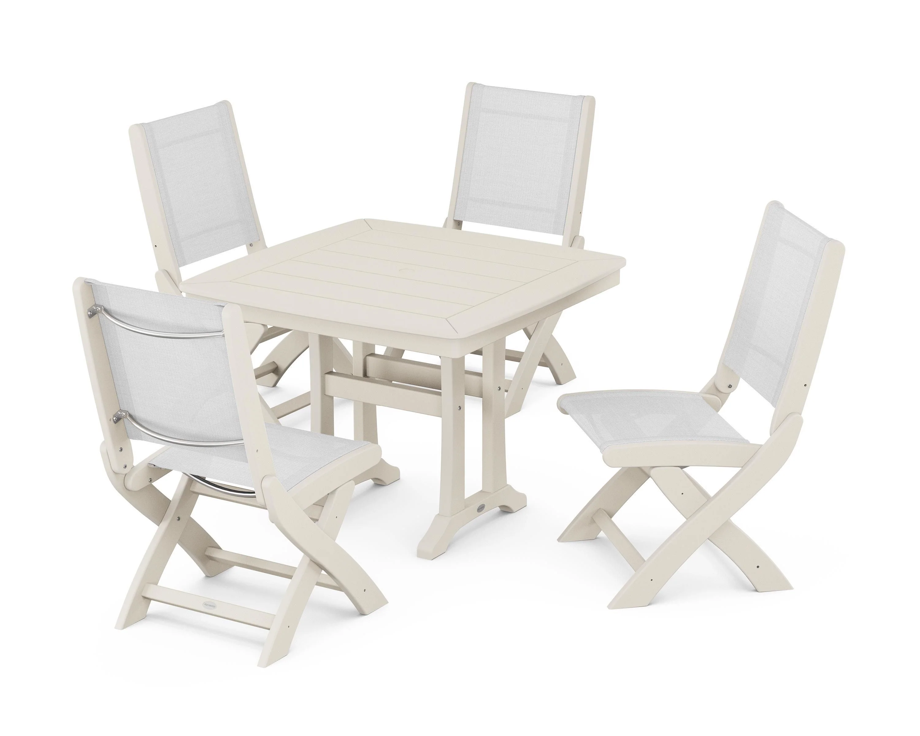 Coastal Folding Side Chair 5-Piece Dining Set with Trestle Legs - Image 104
