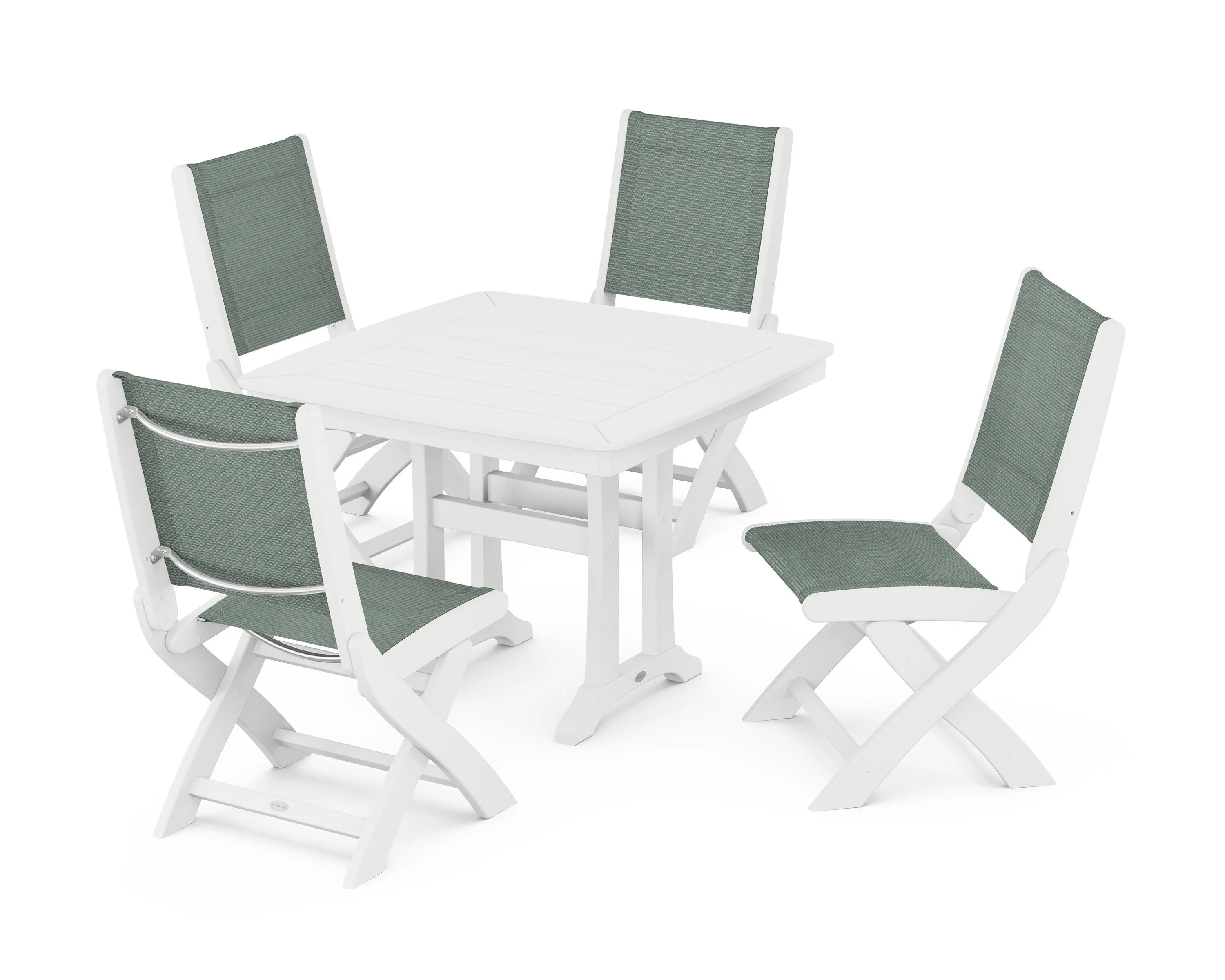 Coastal Folding Side Chair 5-Piece Dining Set with Trestle Legs - Image 108