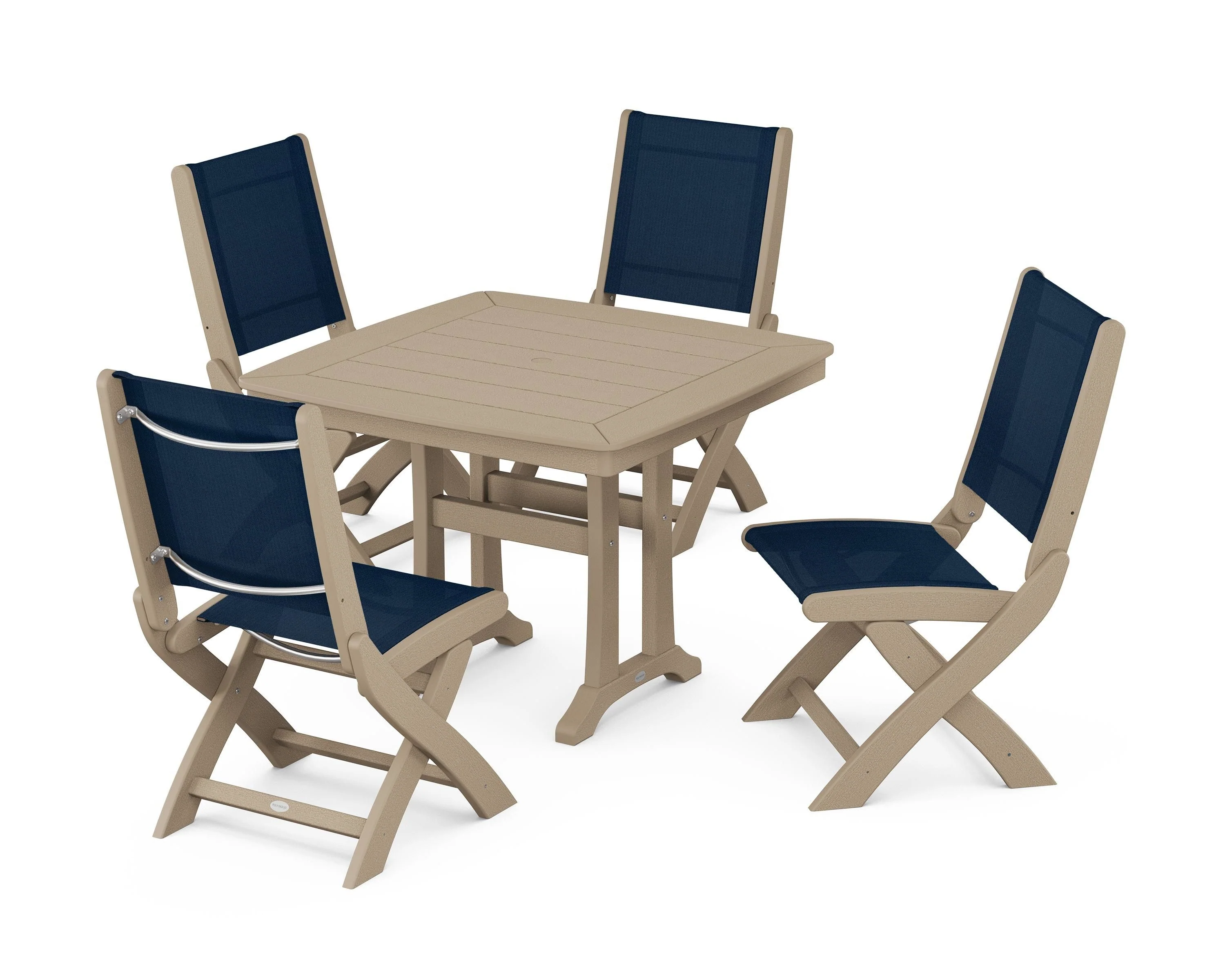 Coastal Folding Side Chair 5-Piece Dining Set with Trestle Legs - Image 119