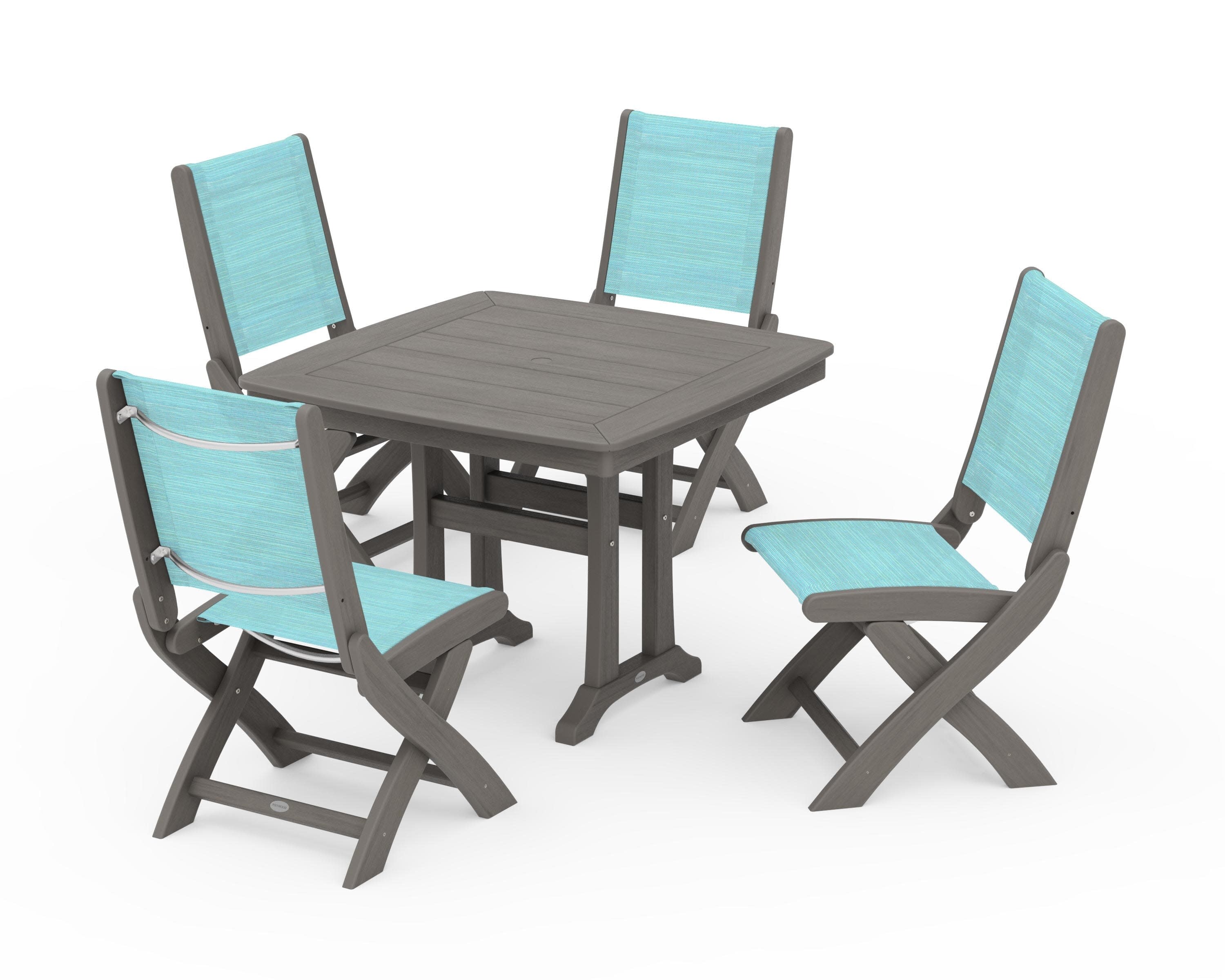 Coastal Folding Side Chair 5-Piece Dining Set with Trestle Legs - Image 136