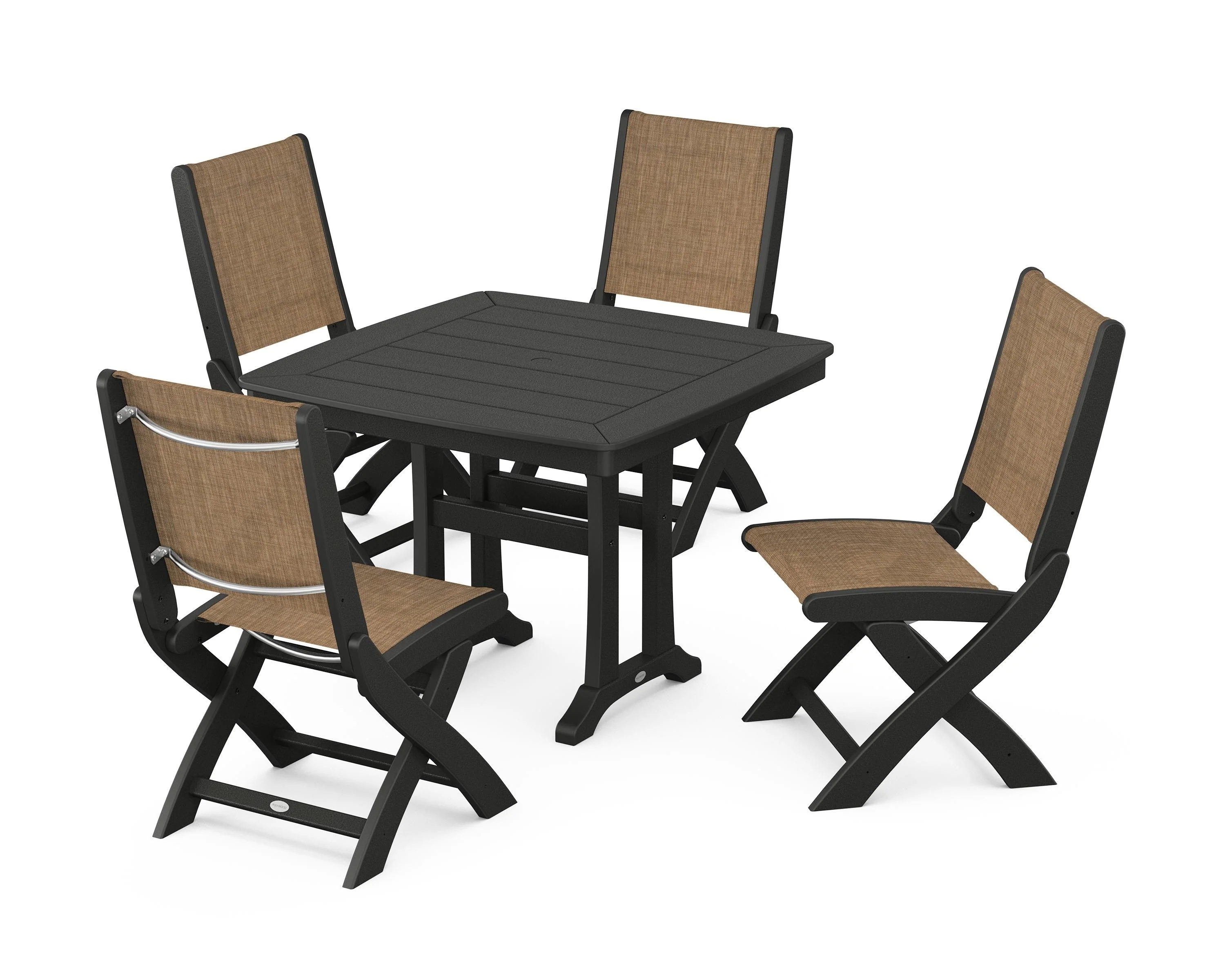 Coastal Folding Side Chair 5-Piece Dining Set with Trestle Legs - Image 21