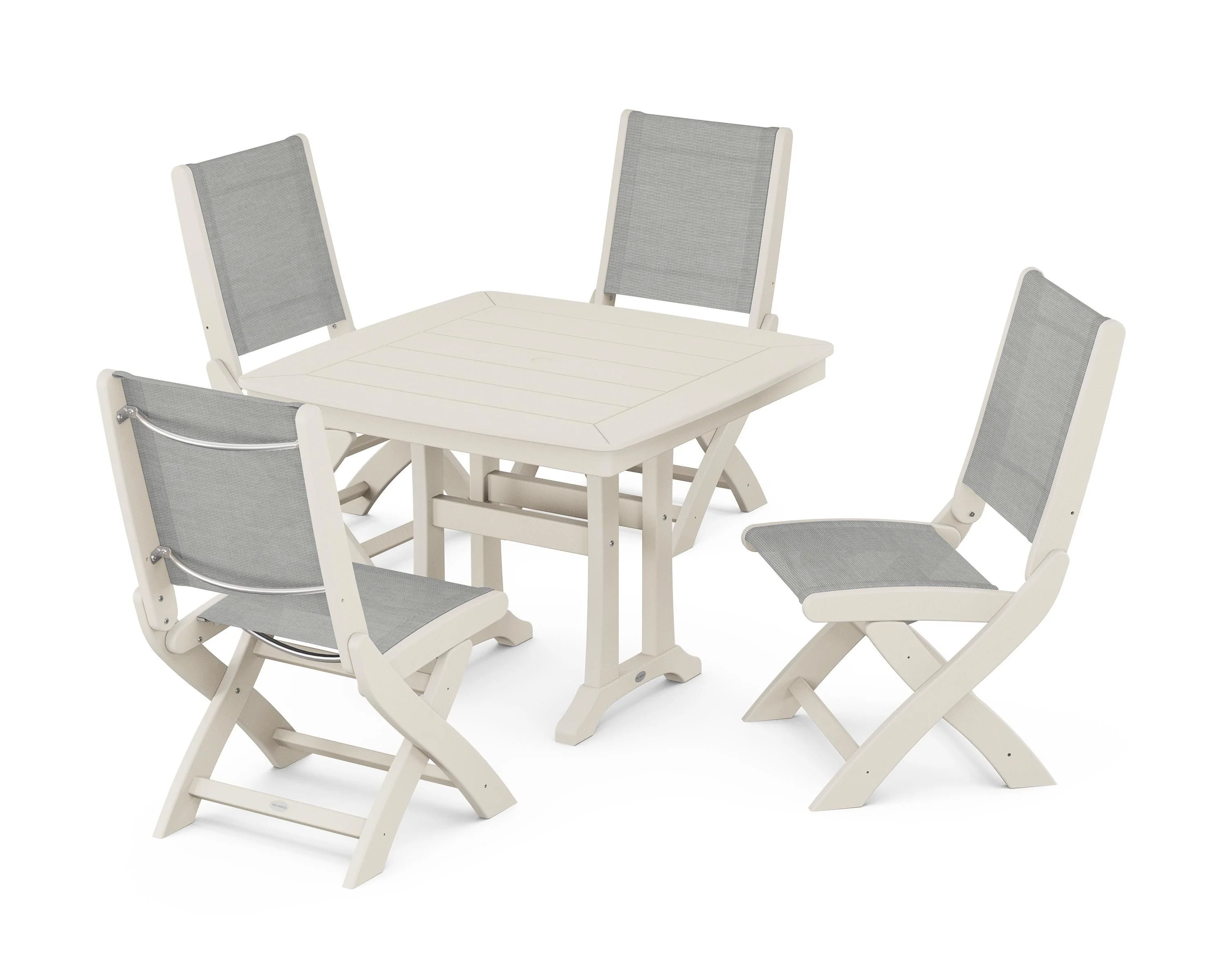 Coastal Folding Side Chair 5-Piece Dining Set with Trestle Legs - Image 40