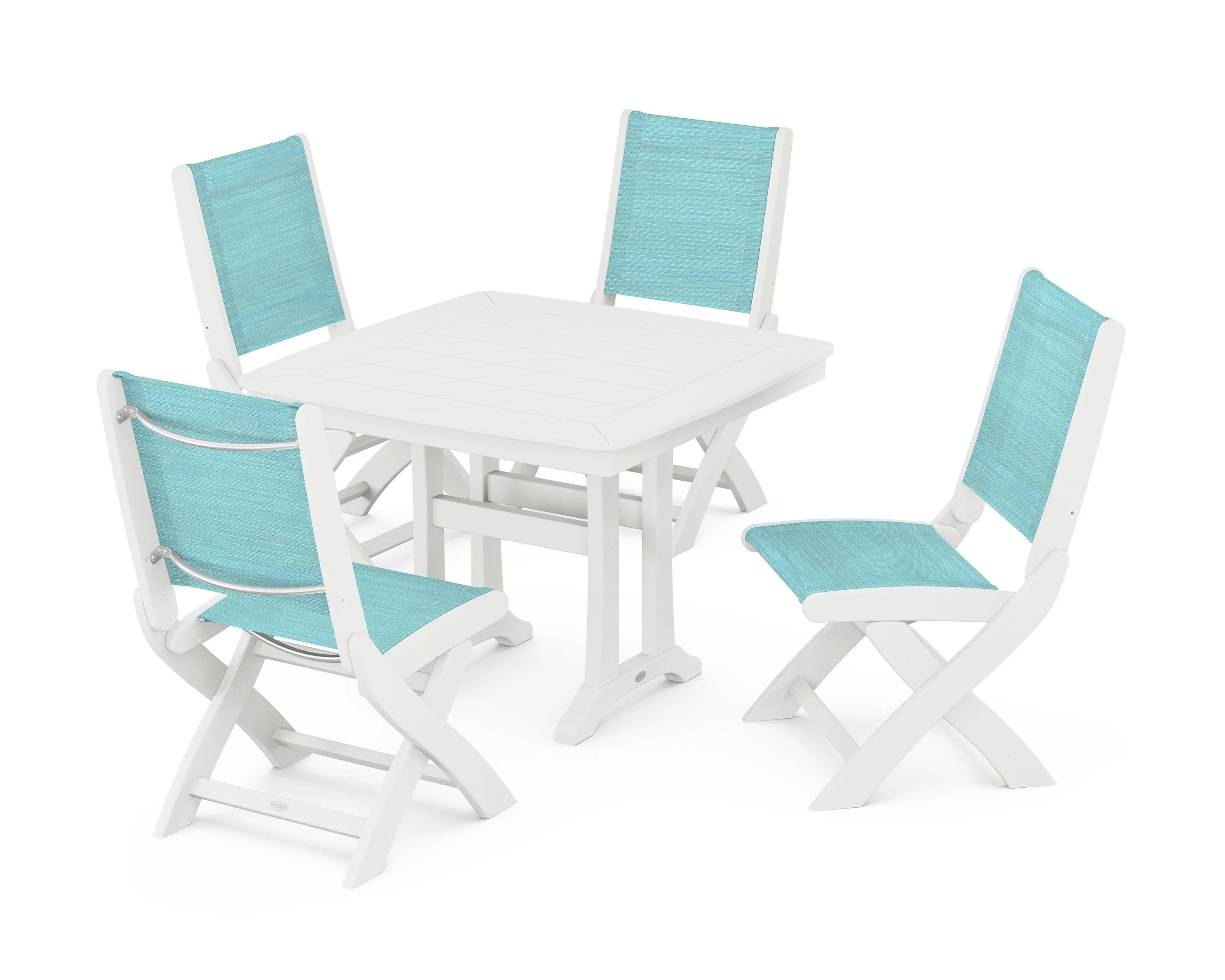 Coastal Folding Side Chair 5-Piece Dining Set with Trestle Legs - Image 71