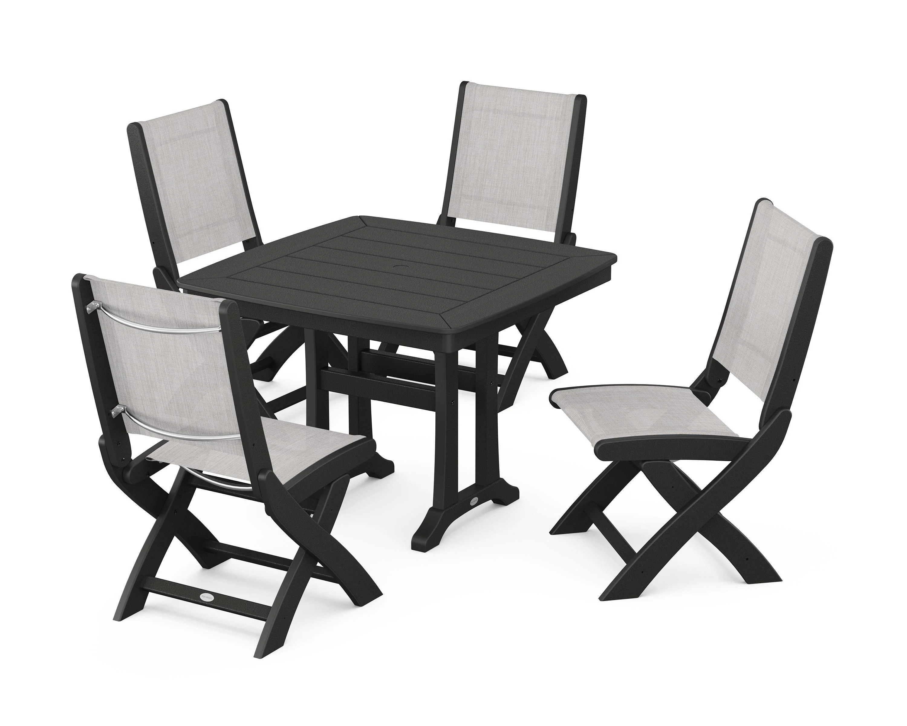 Coastal Folding Side Chair 5-Piece Dining Set with Trestle Legs - Image 95