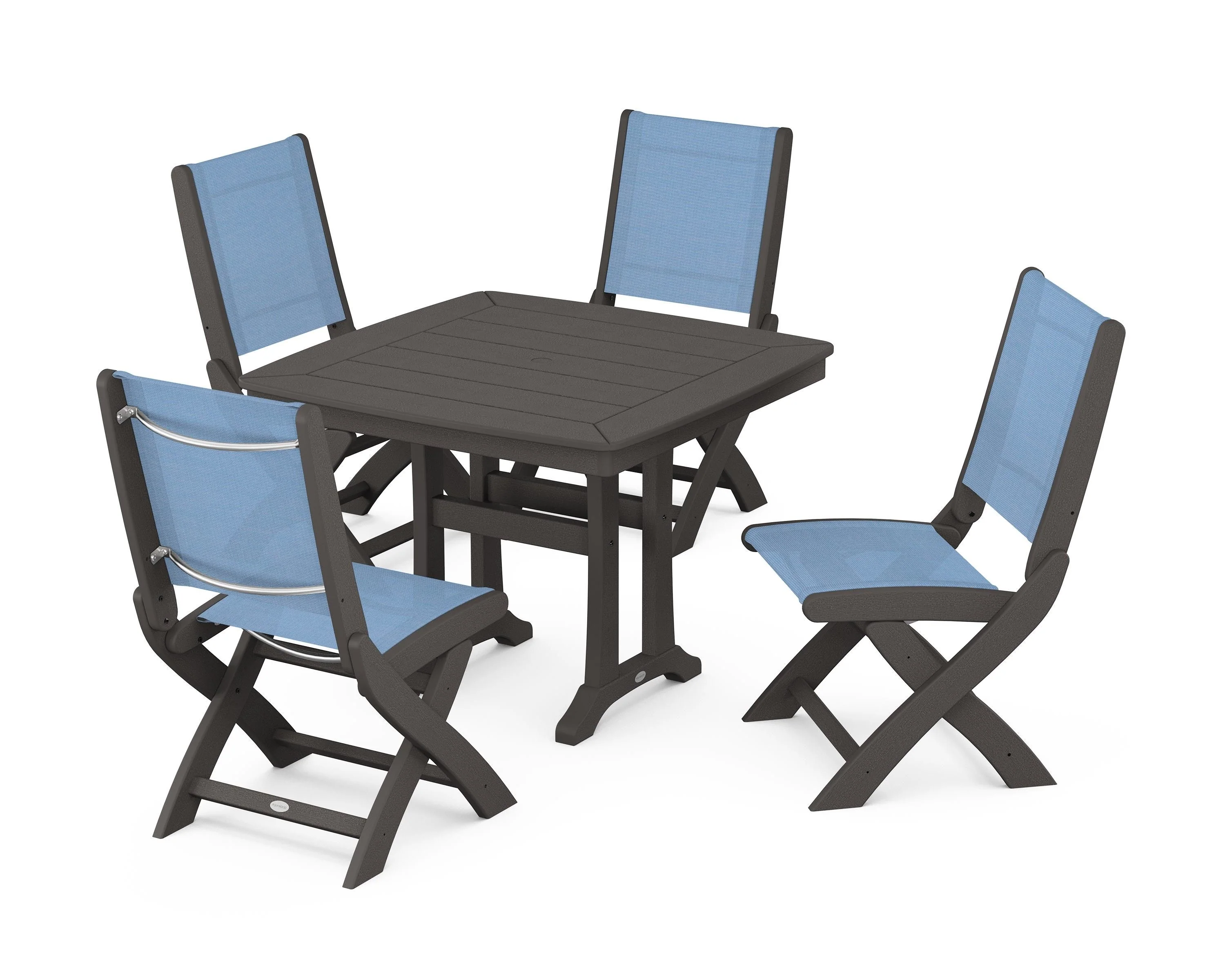 Coastal Folding Side Chair 5-Piece Dining Set with Trestle Legs - Image 98
