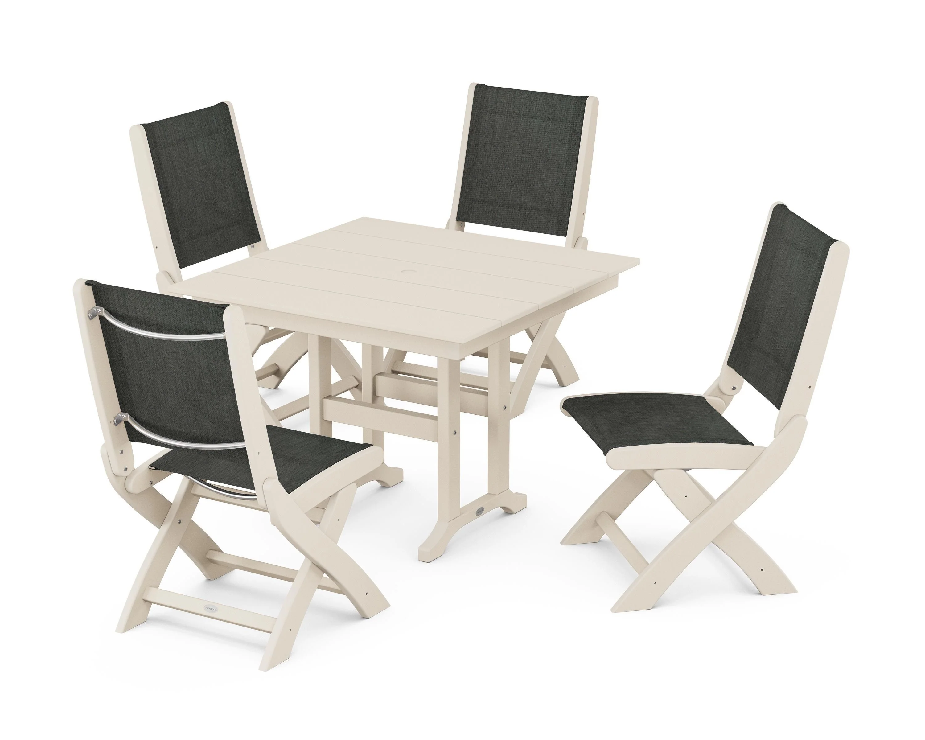 Coastal Folding Side Chair 5-Piece Farmhouse Dining Set - Image 4
