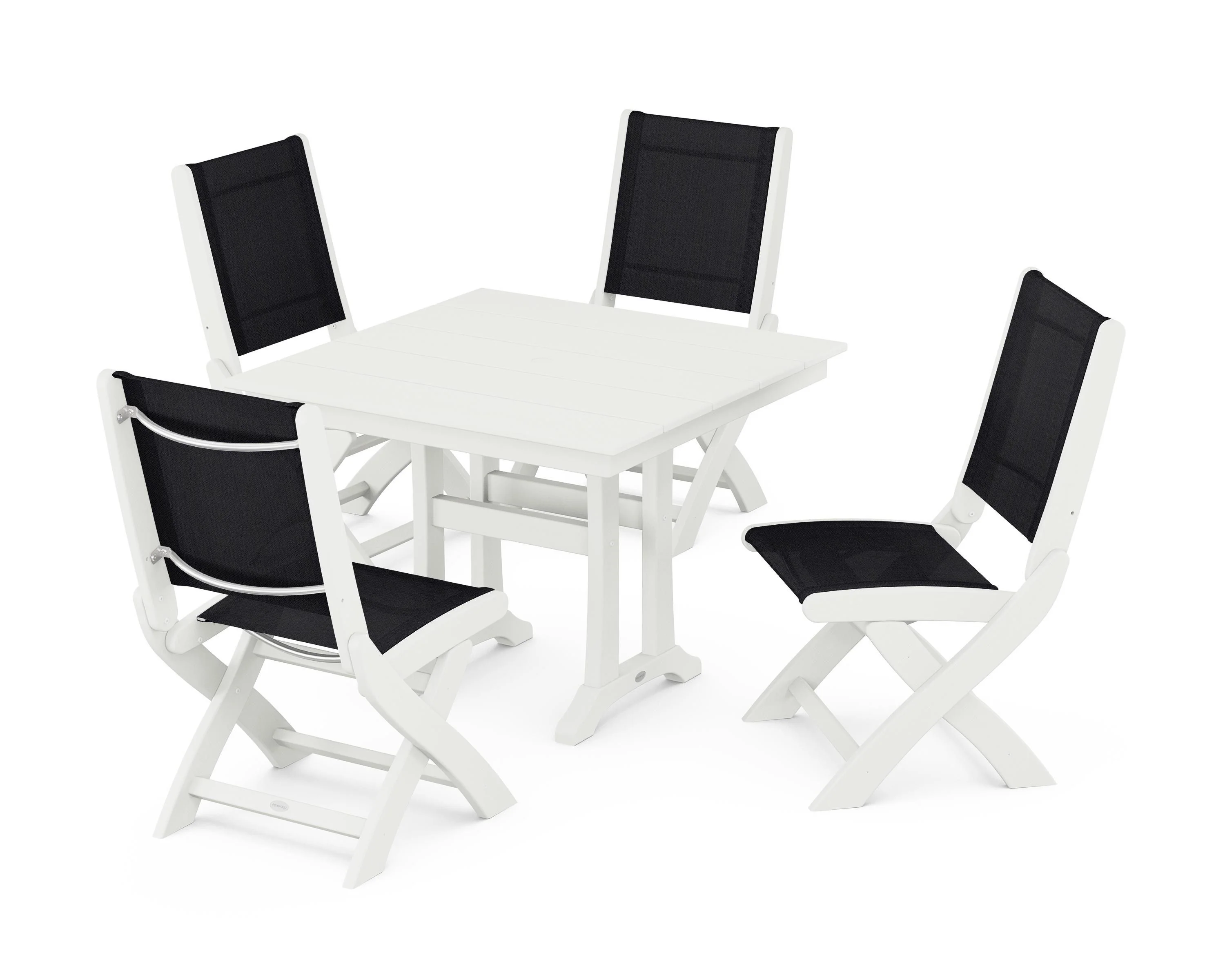 Coastal Folding Side Chair 5-Piece Farmhouse Dining Set With Trestle Legs - Image 10