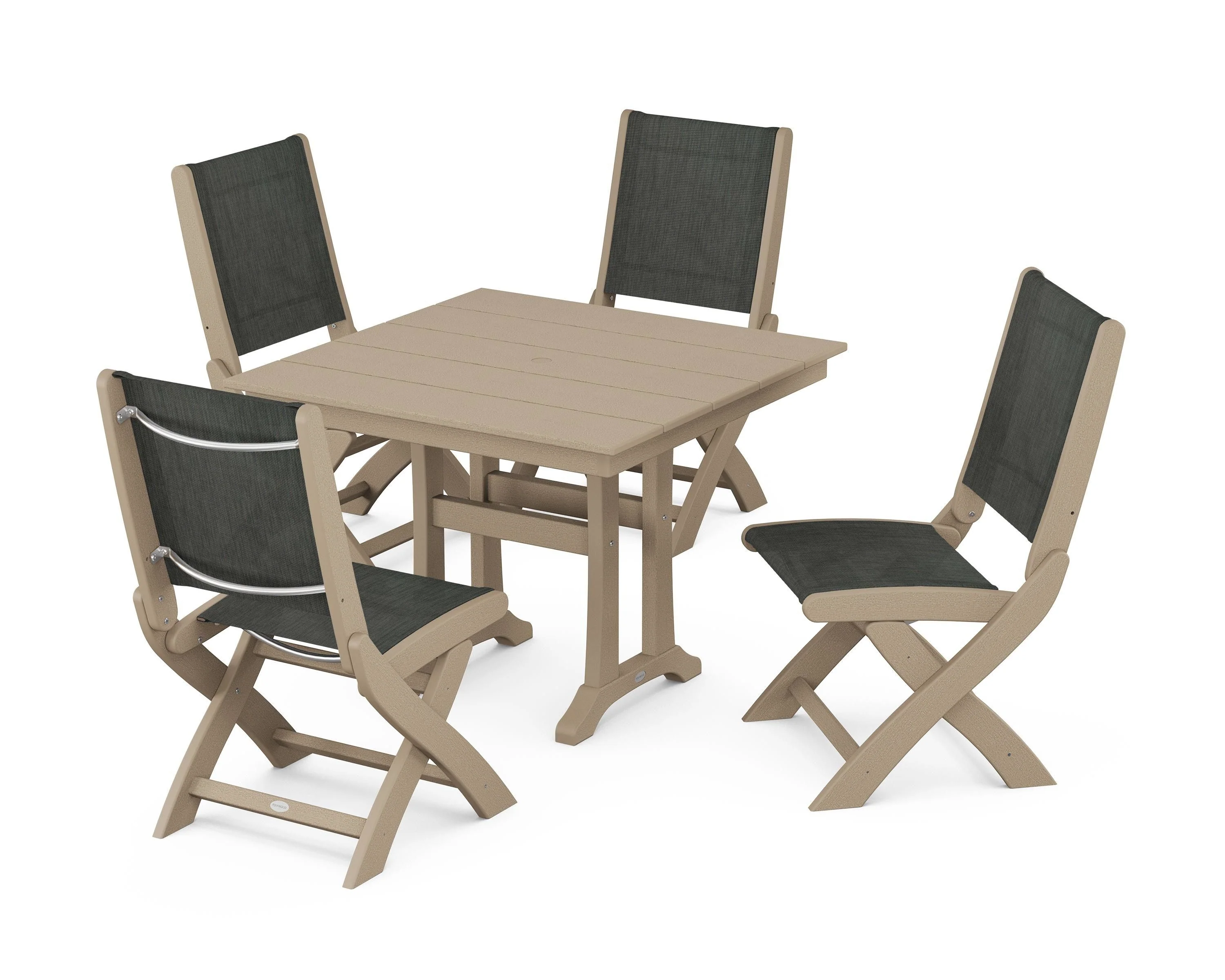 Coastal Folding Side Chair 5-Piece Farmhouse Dining Set With Trestle Legs - Image 100