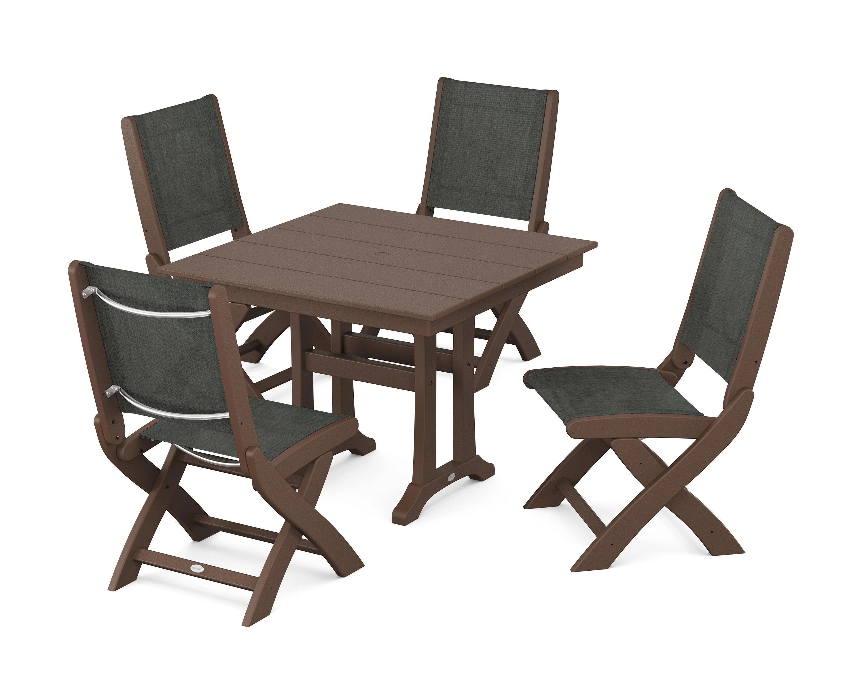 Coastal Folding Side Chair 5-Piece Farmhouse Dining Set With Trestle Legs - Image 103