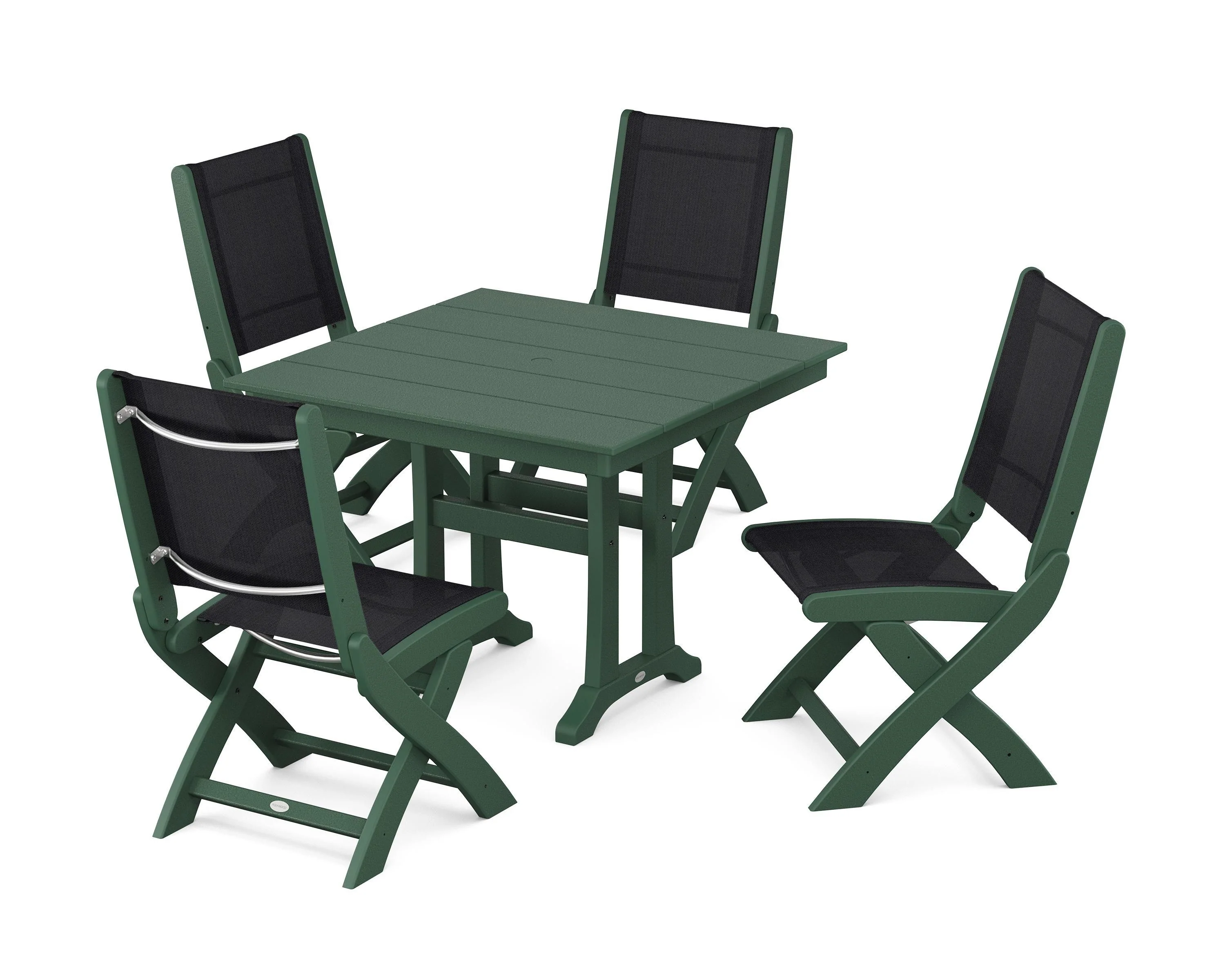 Coastal Folding Side Chair 5-Piece Farmhouse Dining Set With Trestle Legs - Image 105