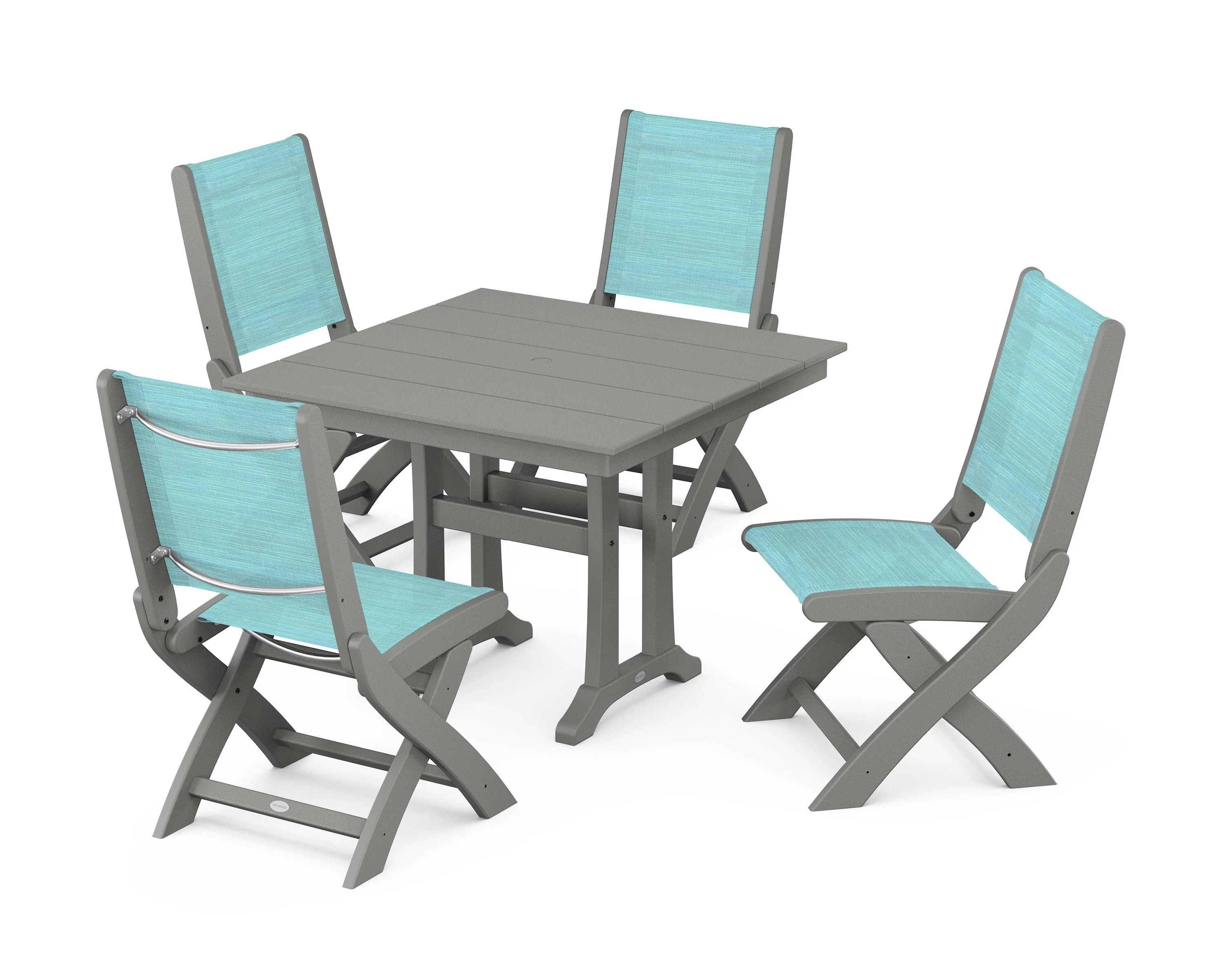 Coastal Folding Side Chair 5-Piece Farmhouse Dining Set With Trestle Legs - Image 106