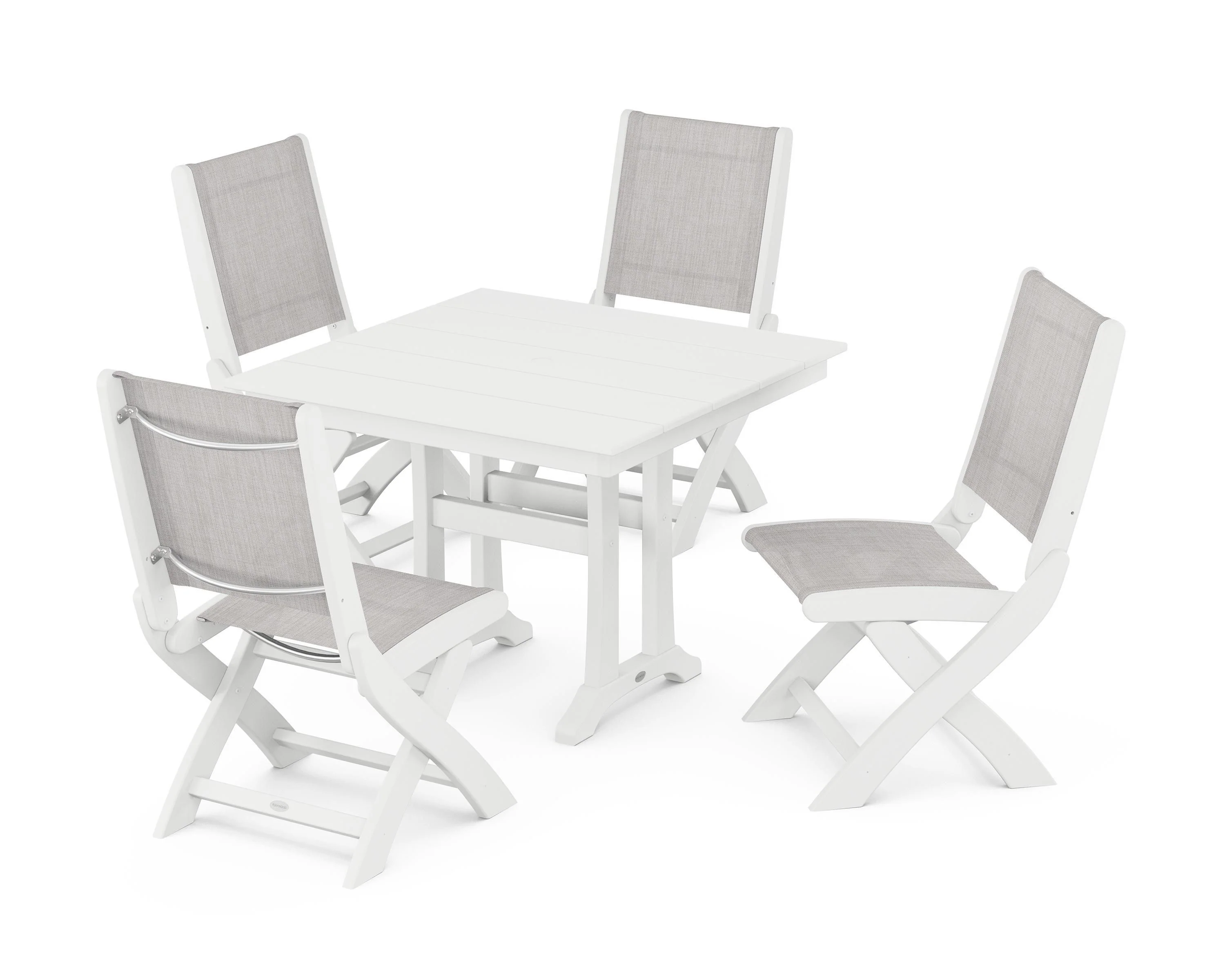 Coastal Folding Side Chair 5-Piece Farmhouse Dining Set With Trestle Legs - Image 108