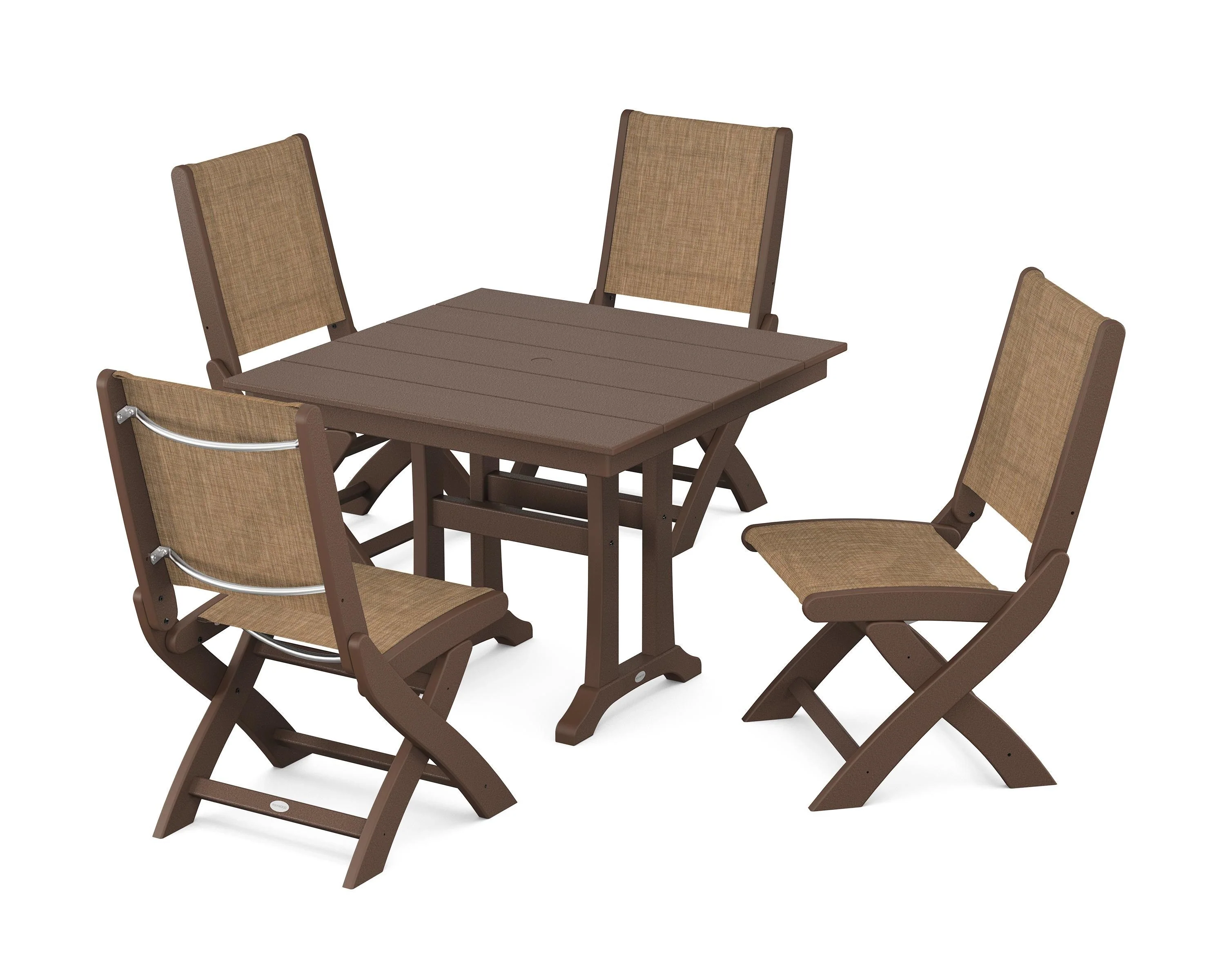 Coastal Folding Side Chair 5-Piece Farmhouse Dining Set With Trestle Legs - Image 109