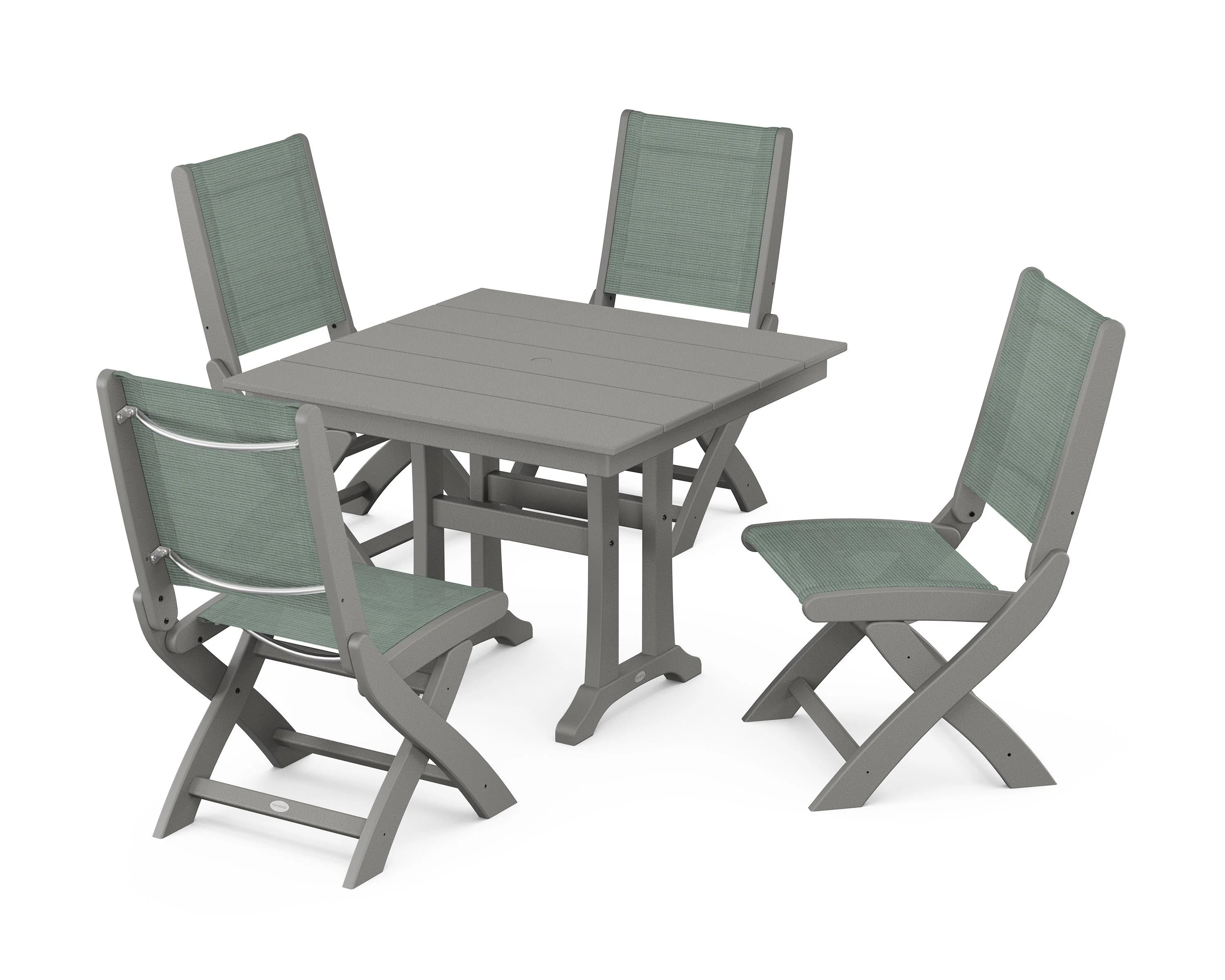 Coastal Folding Side Chair 5-Piece Farmhouse Dining Set With Trestle Legs - Image 11