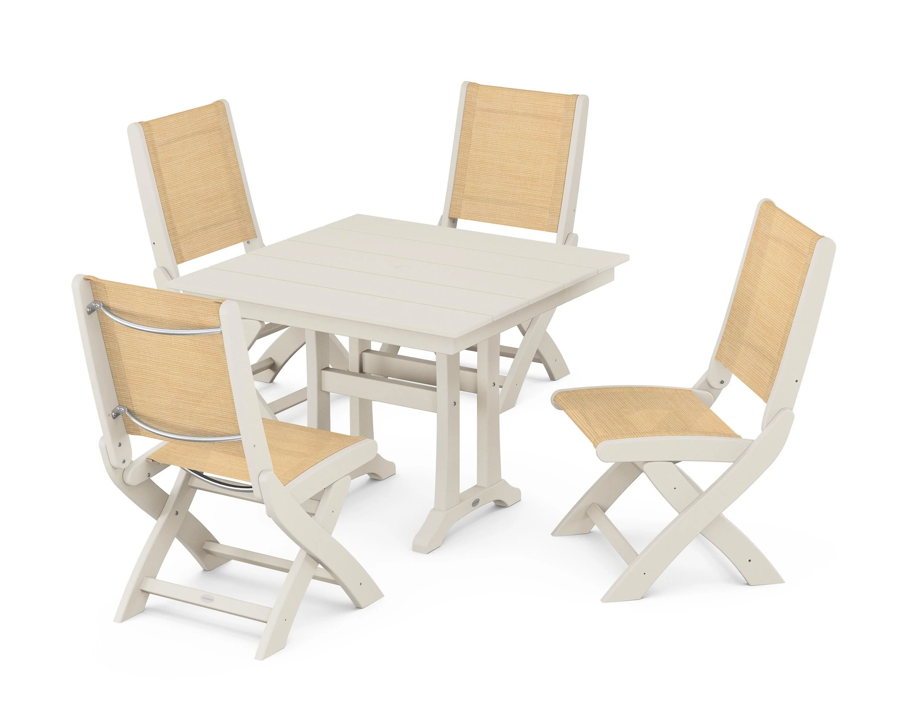 Coastal Folding Side Chair 5-Piece Farmhouse Dining Set With Trestle Legs - Image 110