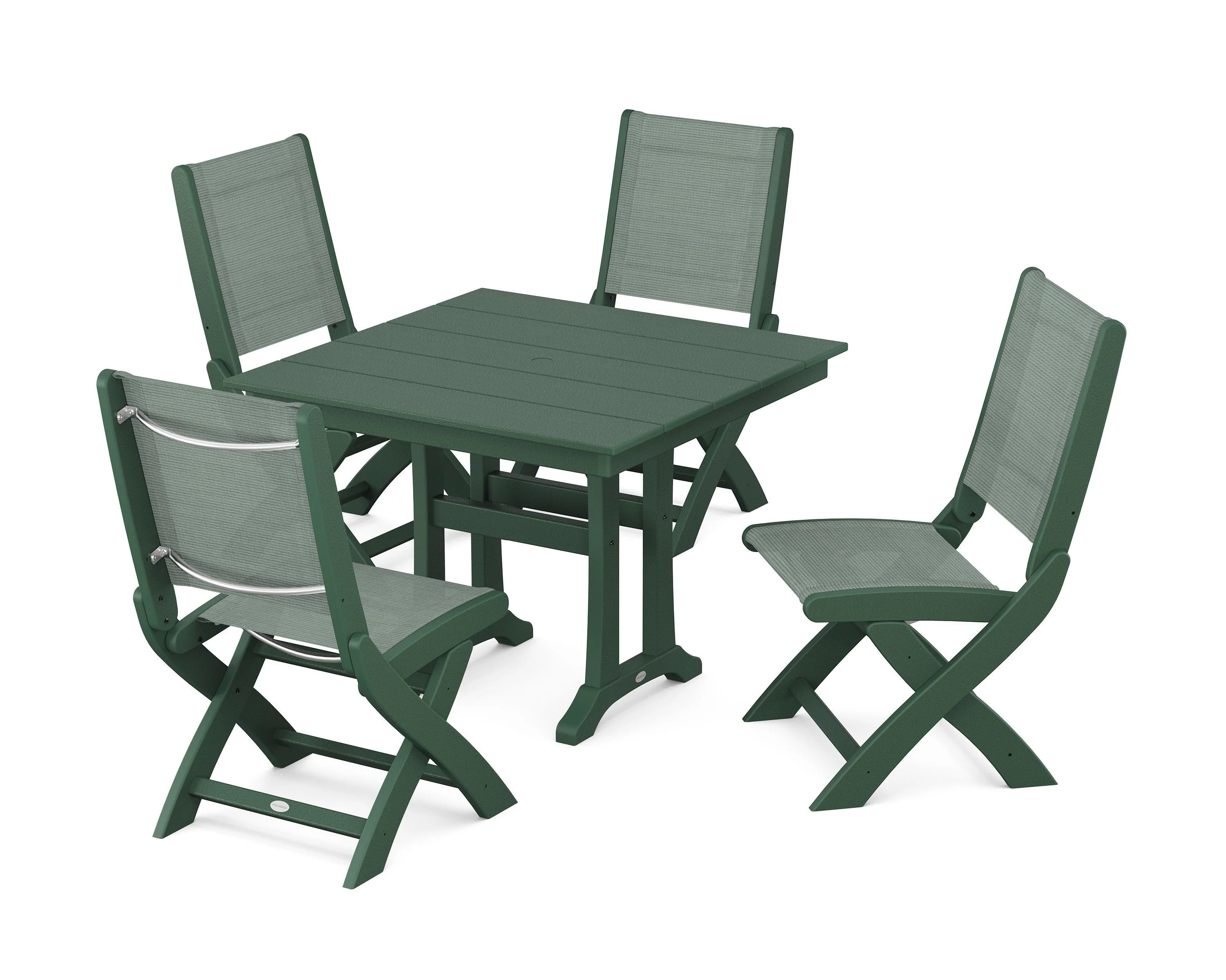 Coastal Folding Side Chair 5-Piece Farmhouse Dining Set With Trestle Legs - Image 113