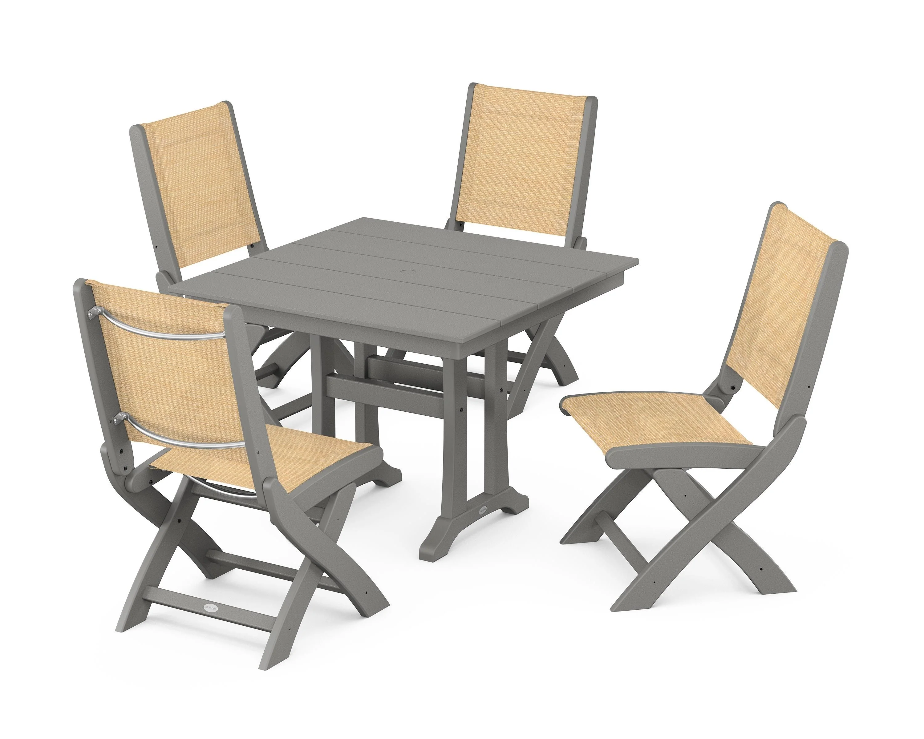 Coastal Folding Side Chair 5-Piece Farmhouse Dining Set With Trestle Legs - Image 114