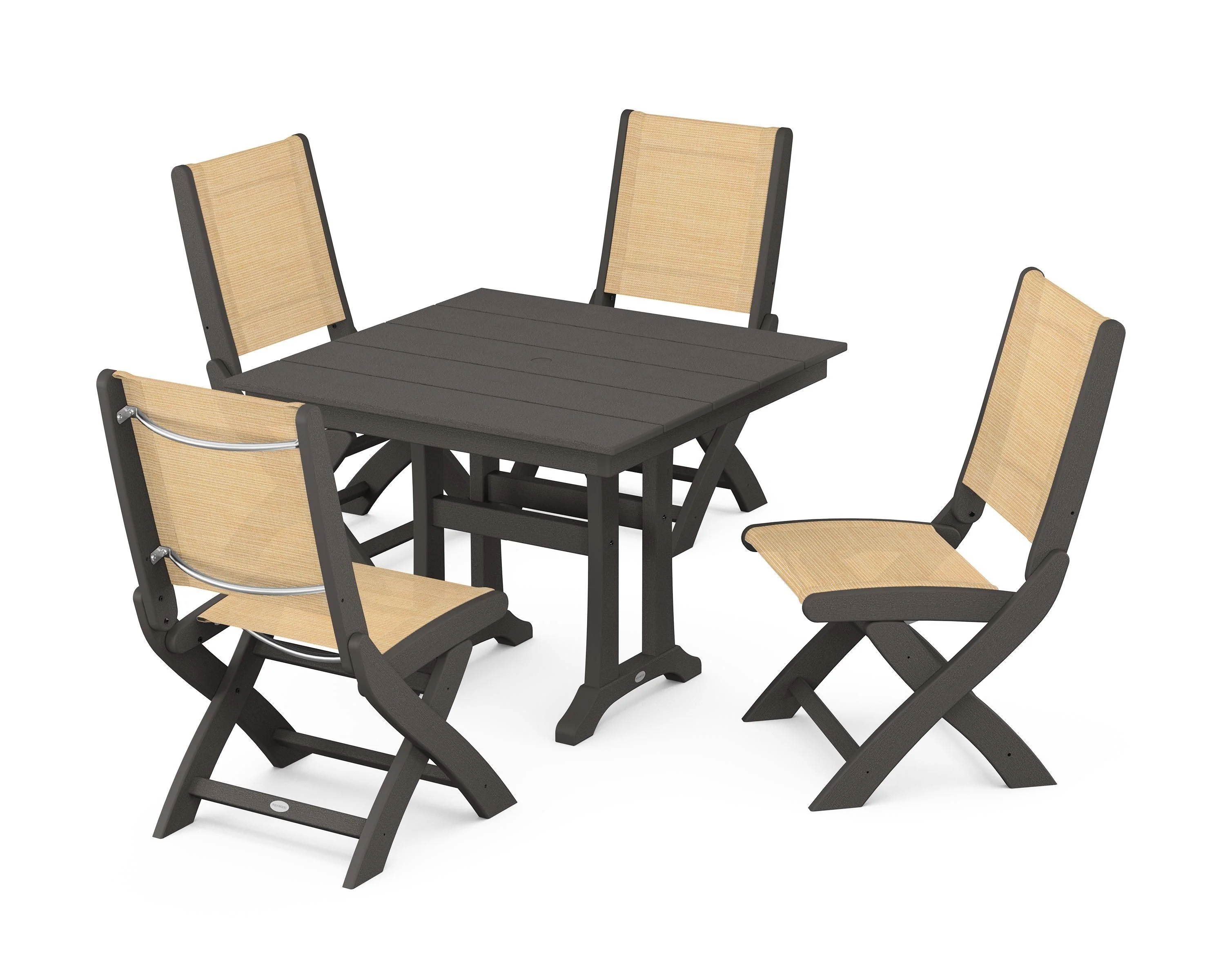 Coastal Folding Side Chair 5-Piece Farmhouse Dining Set With Trestle Legs - Image 115
