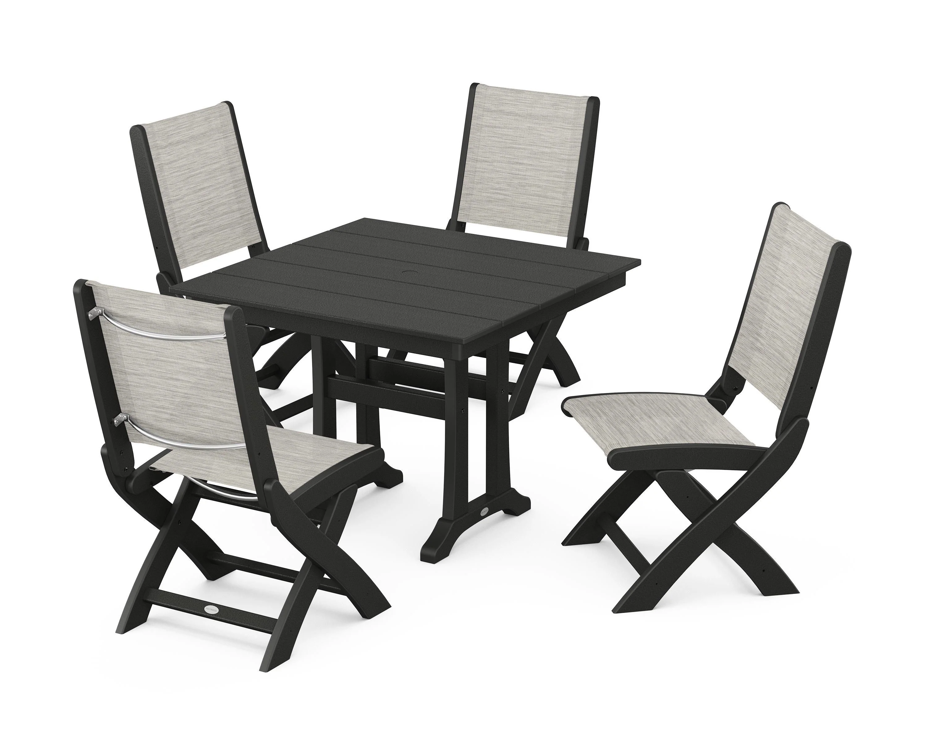 Coastal Folding Side Chair 5-Piece Farmhouse Dining Set With Trestle Legs - Image 116