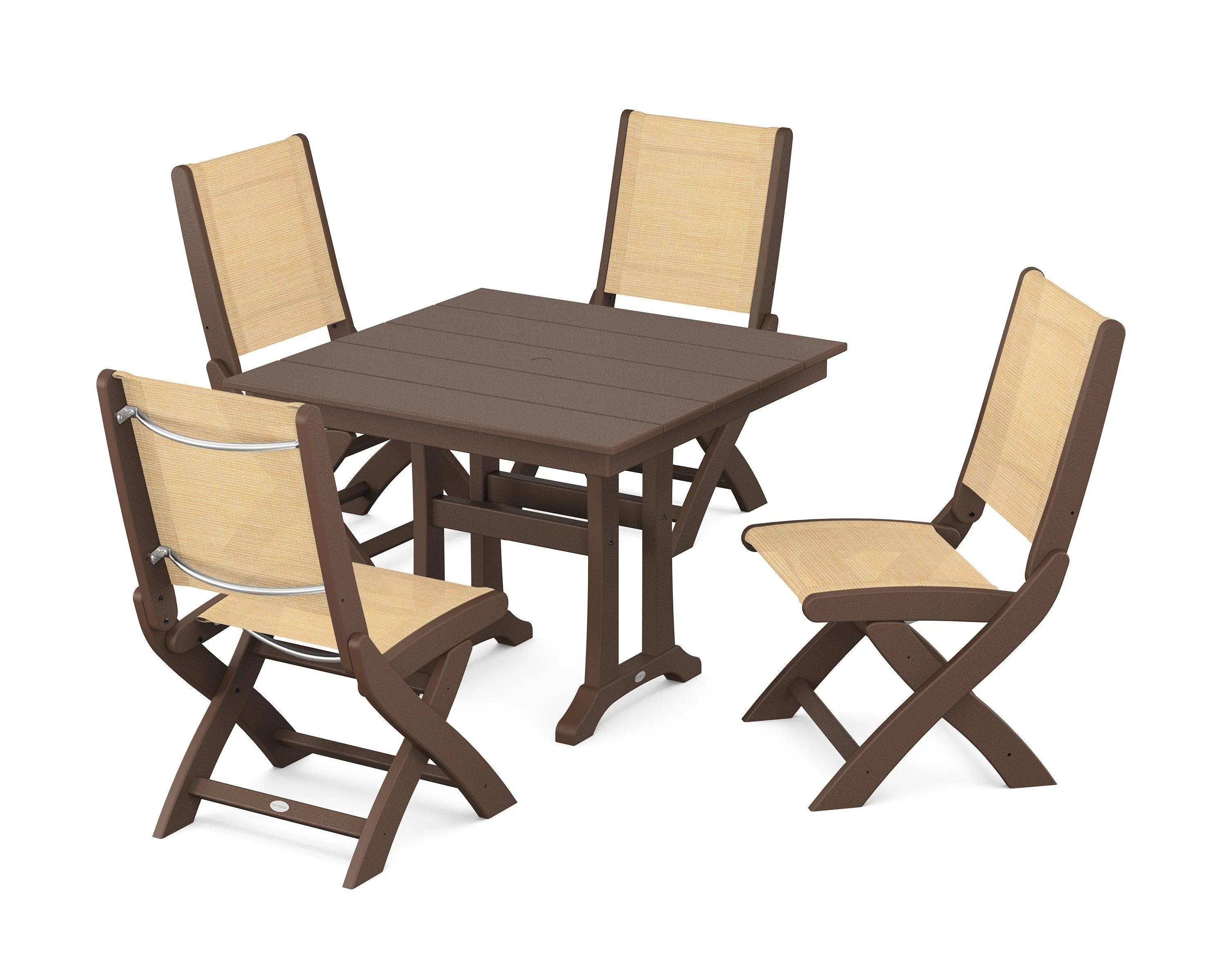 Coastal Folding Side Chair 5-Piece Farmhouse Dining Set With Trestle Legs - Image 117