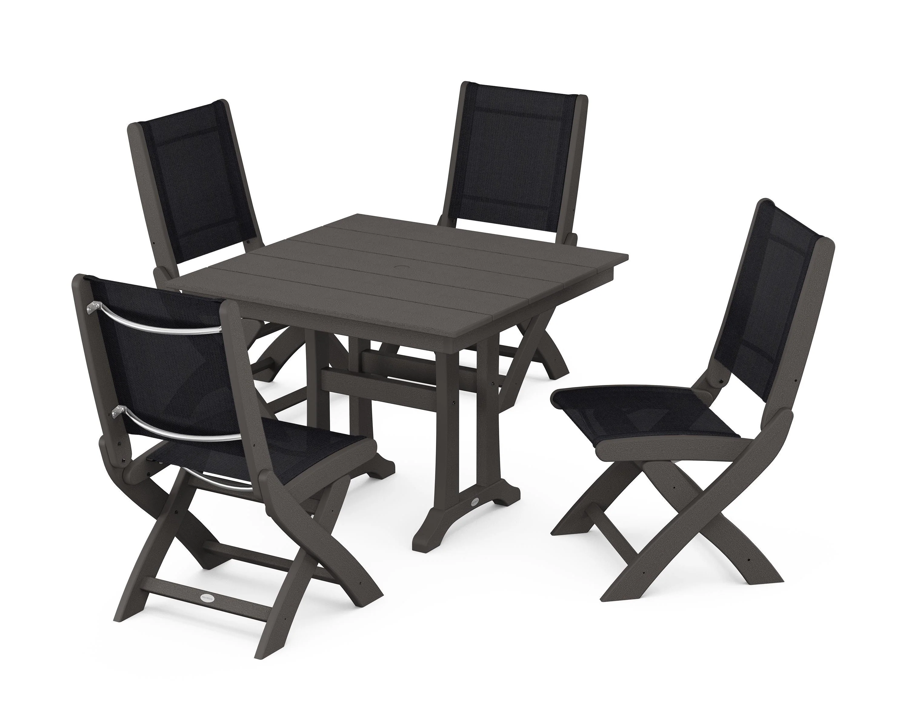Coastal Folding Side Chair 5-Piece Farmhouse Dining Set With Trestle Legs - Image 118