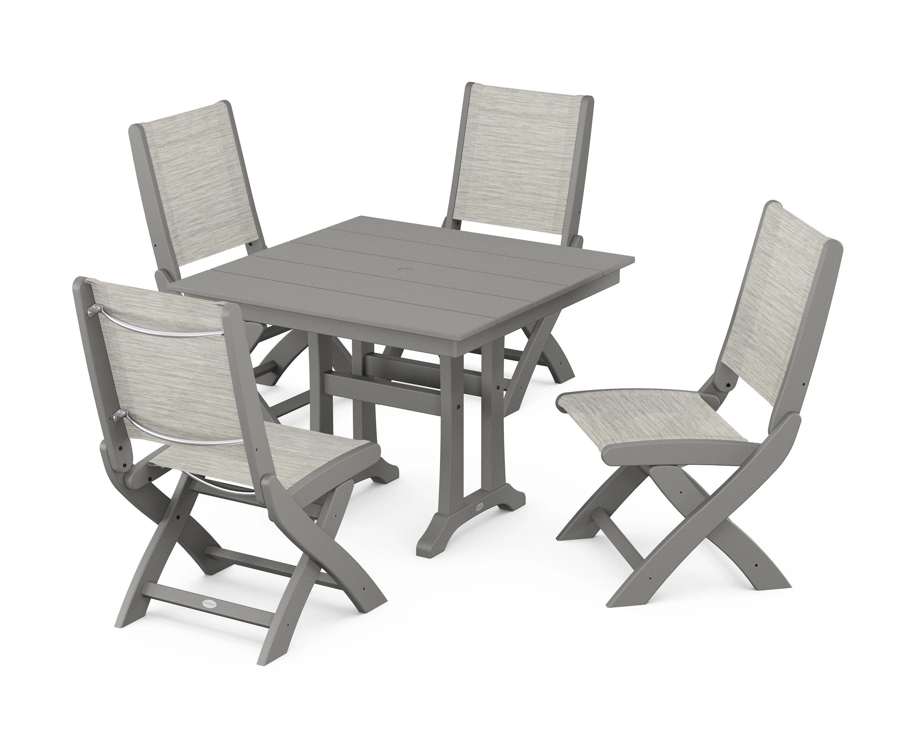 Coastal Folding Side Chair 5-Piece Farmhouse Dining Set With Trestle Legs - Image 119