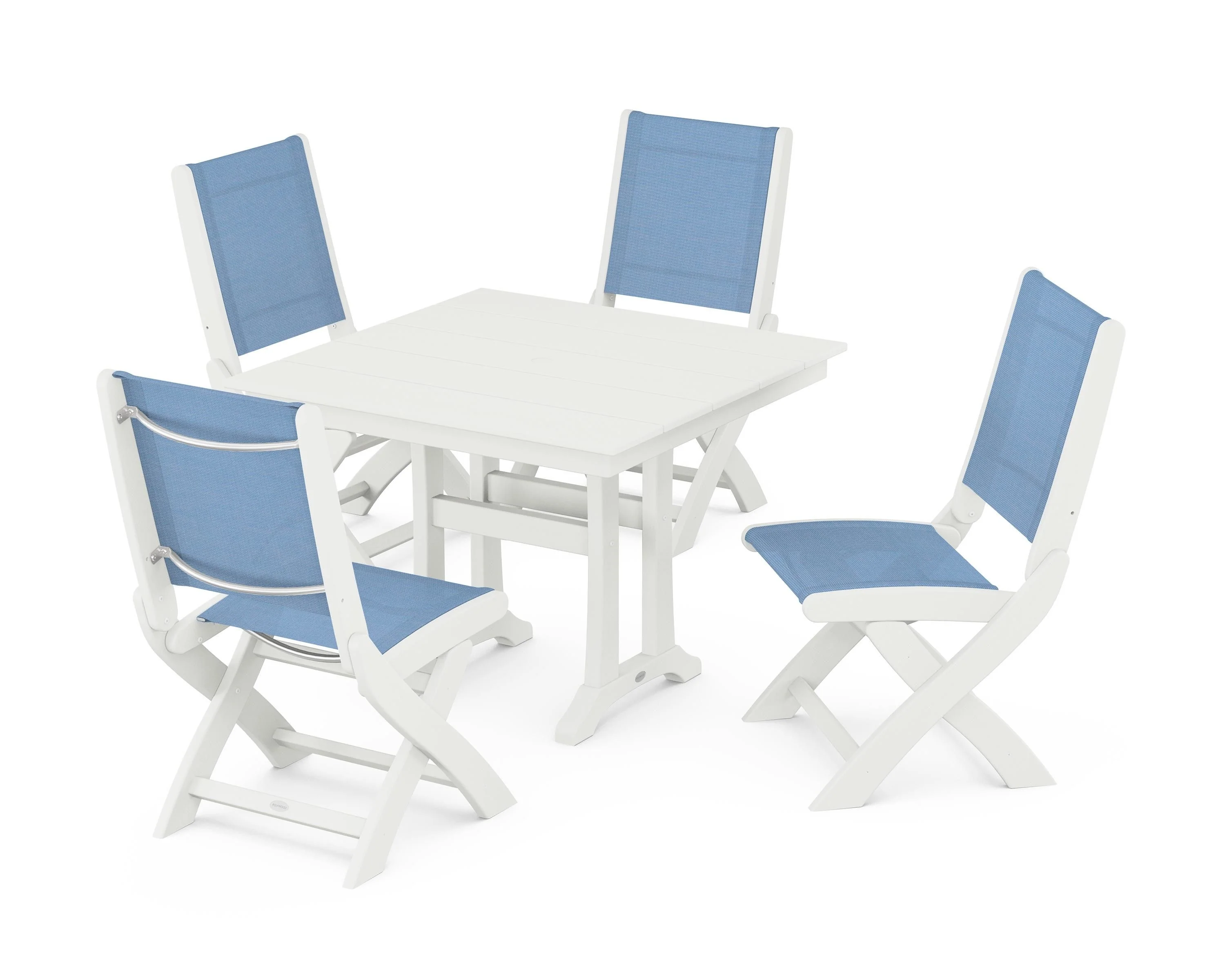 Coastal Folding Side Chair 5-Piece Farmhouse Dining Set With Trestle Legs - Image 12
