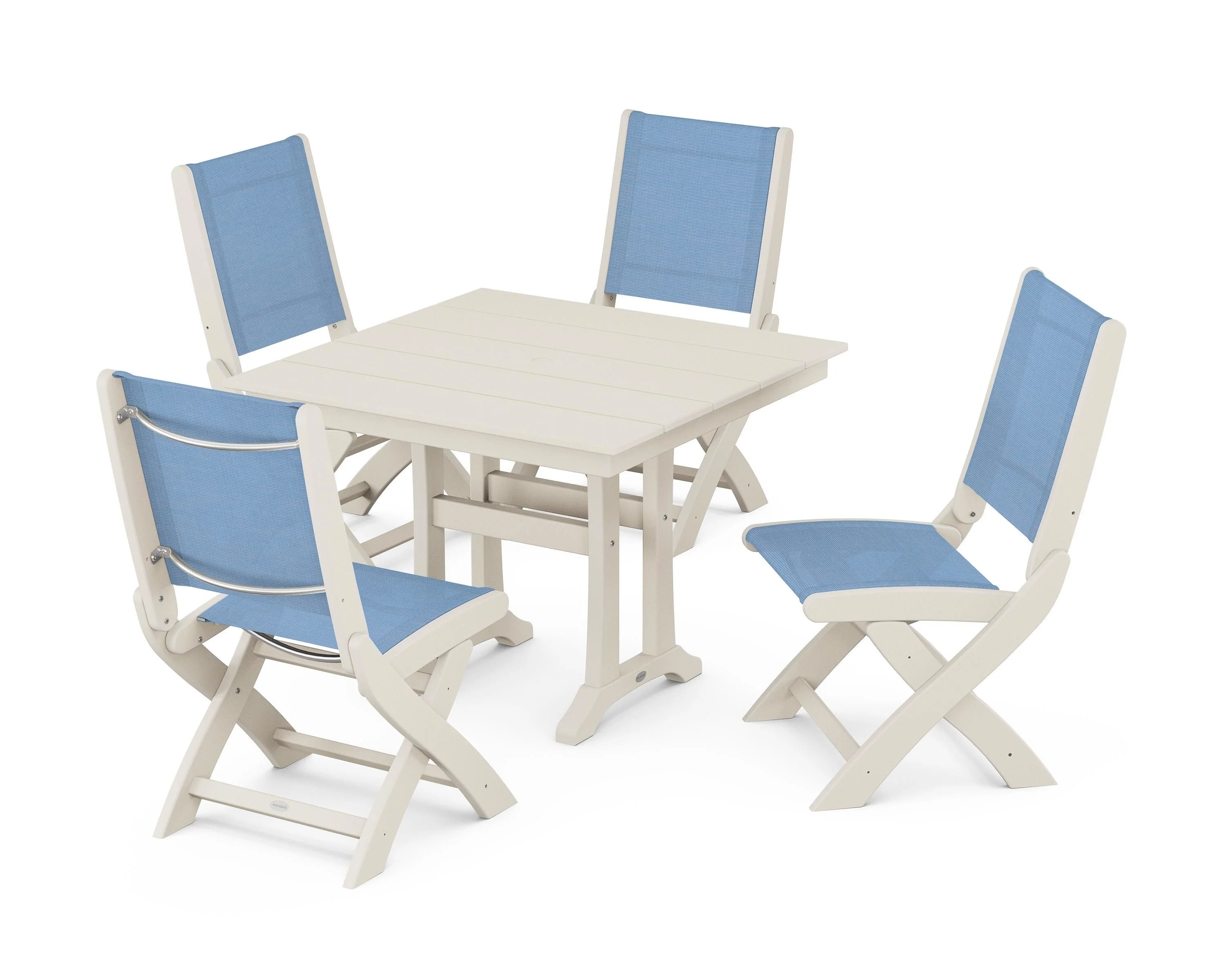 Coastal Folding Side Chair 5-Piece Farmhouse Dining Set With Trestle Legs - Image 120