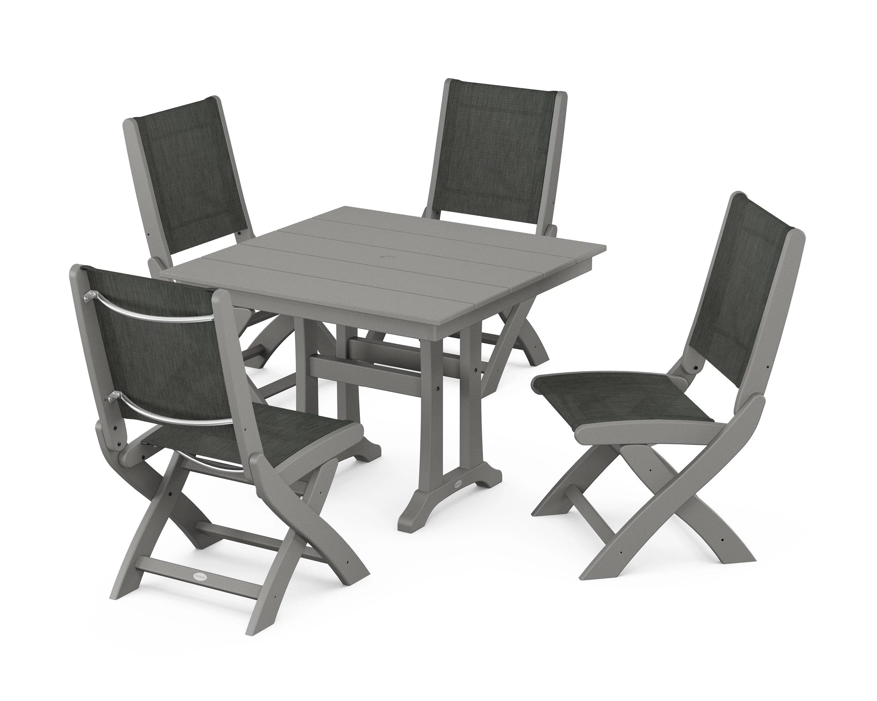 Coastal Folding Side Chair 5-Piece Farmhouse Dining Set With Trestle Legs - Image 121