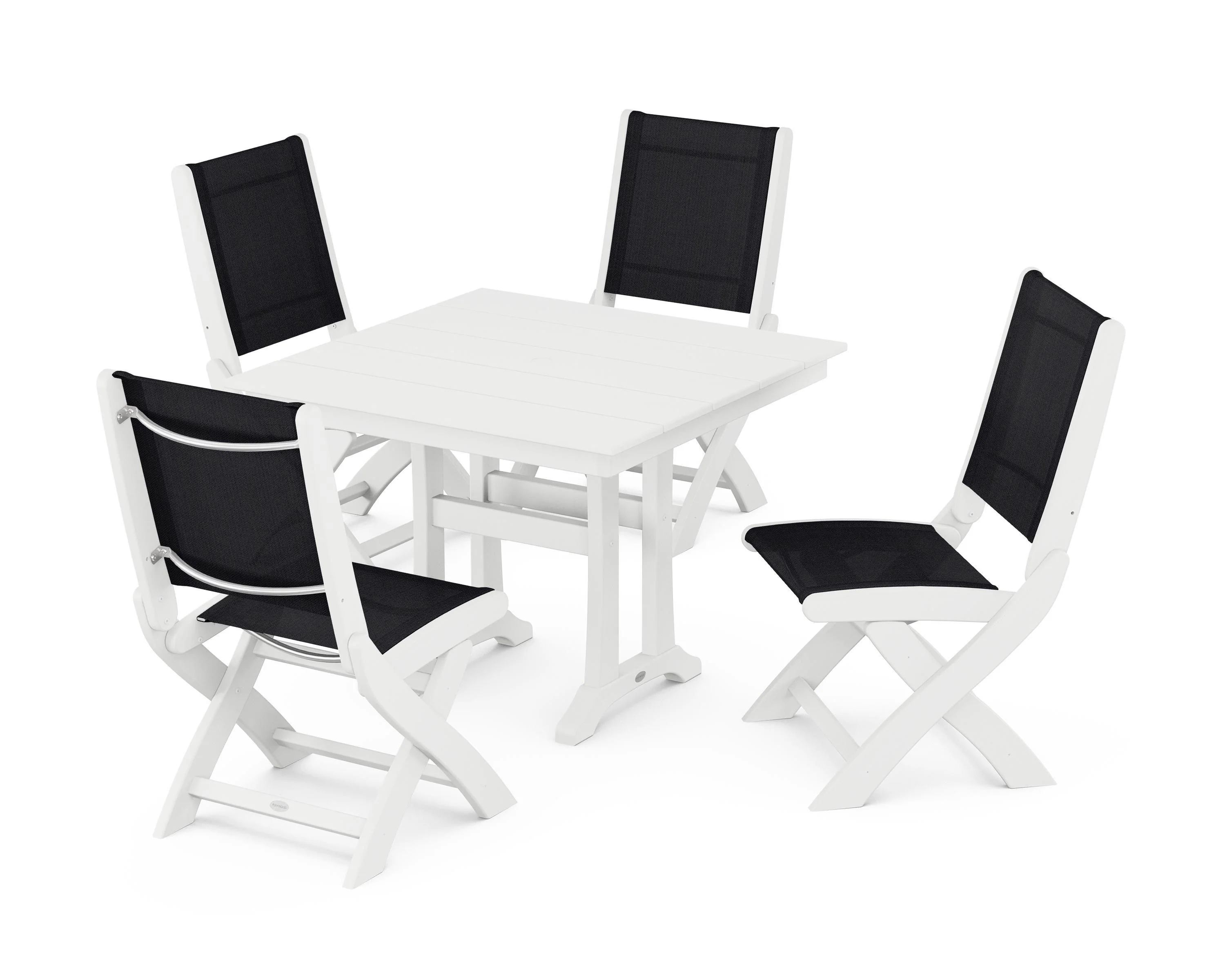 Coastal Folding Side Chair 5-Piece Farmhouse Dining Set With Trestle Legs - Image 123