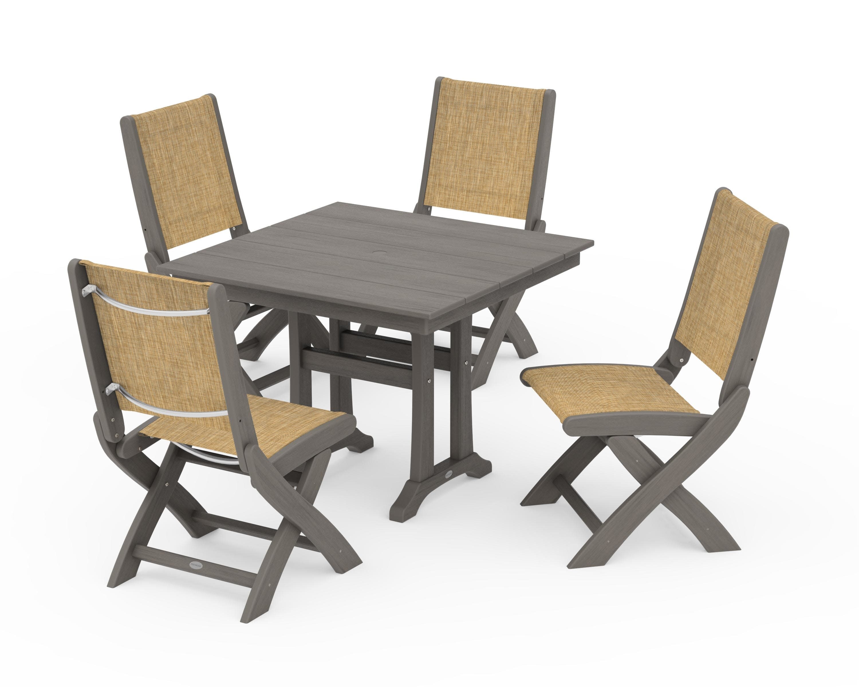 Coastal Folding Side Chair 5-Piece Farmhouse Dining Set With Trestle Legs - Image 124