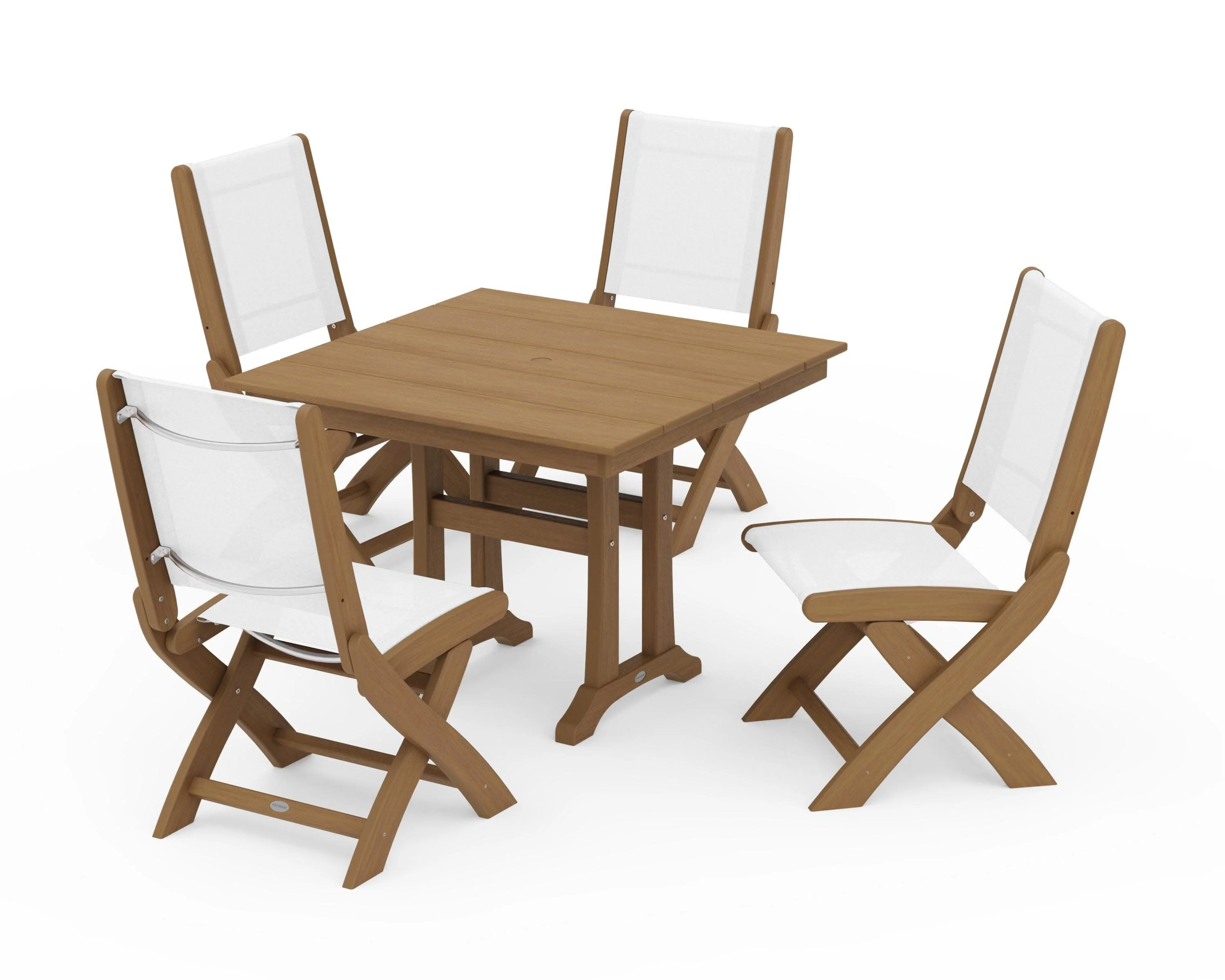 Coastal Folding Side Chair 5-Piece Farmhouse Dining Set With Trestle Legs - Image 125