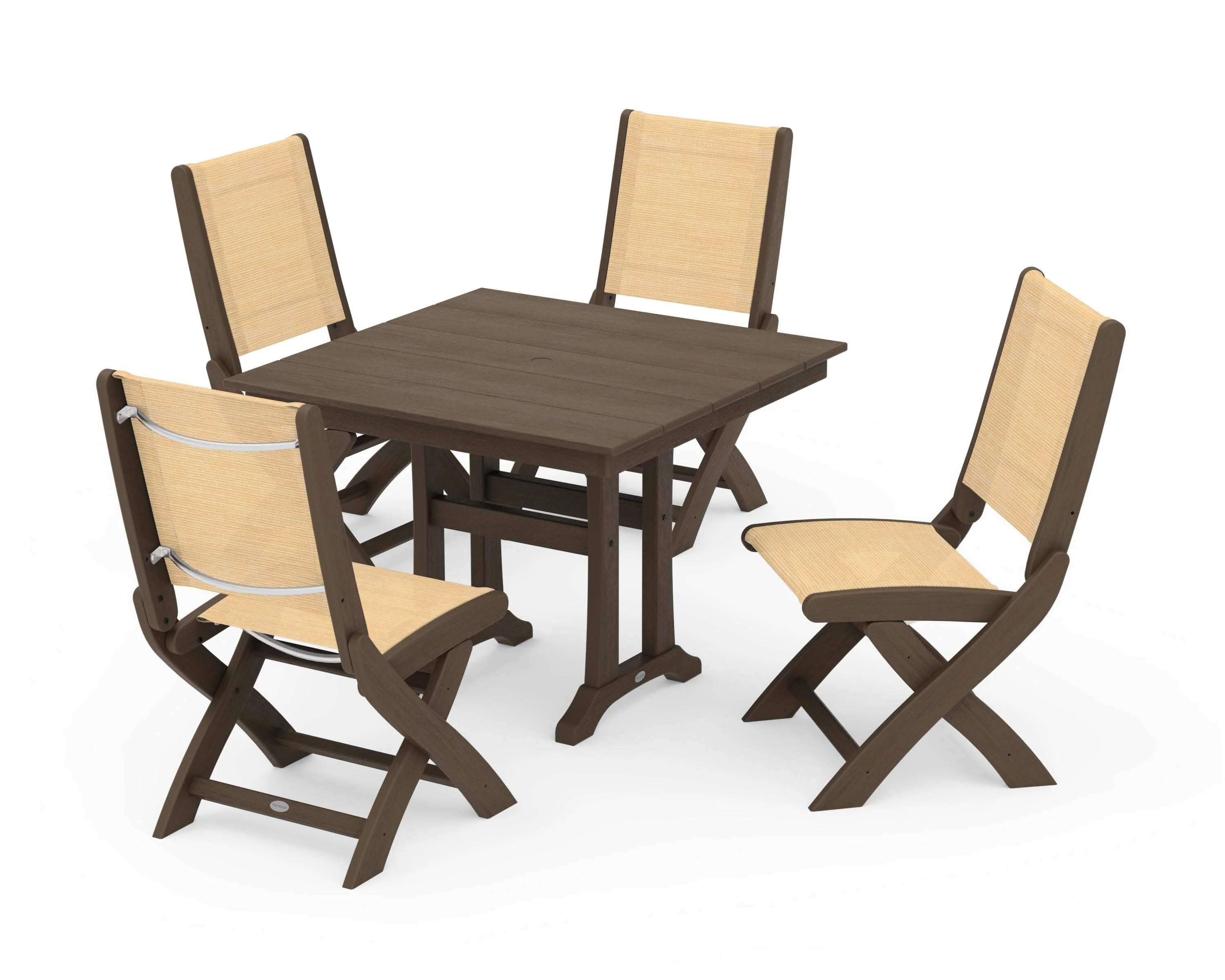 Coastal Folding Side Chair 5-Piece Farmhouse Dining Set With Trestle Legs - Image 126