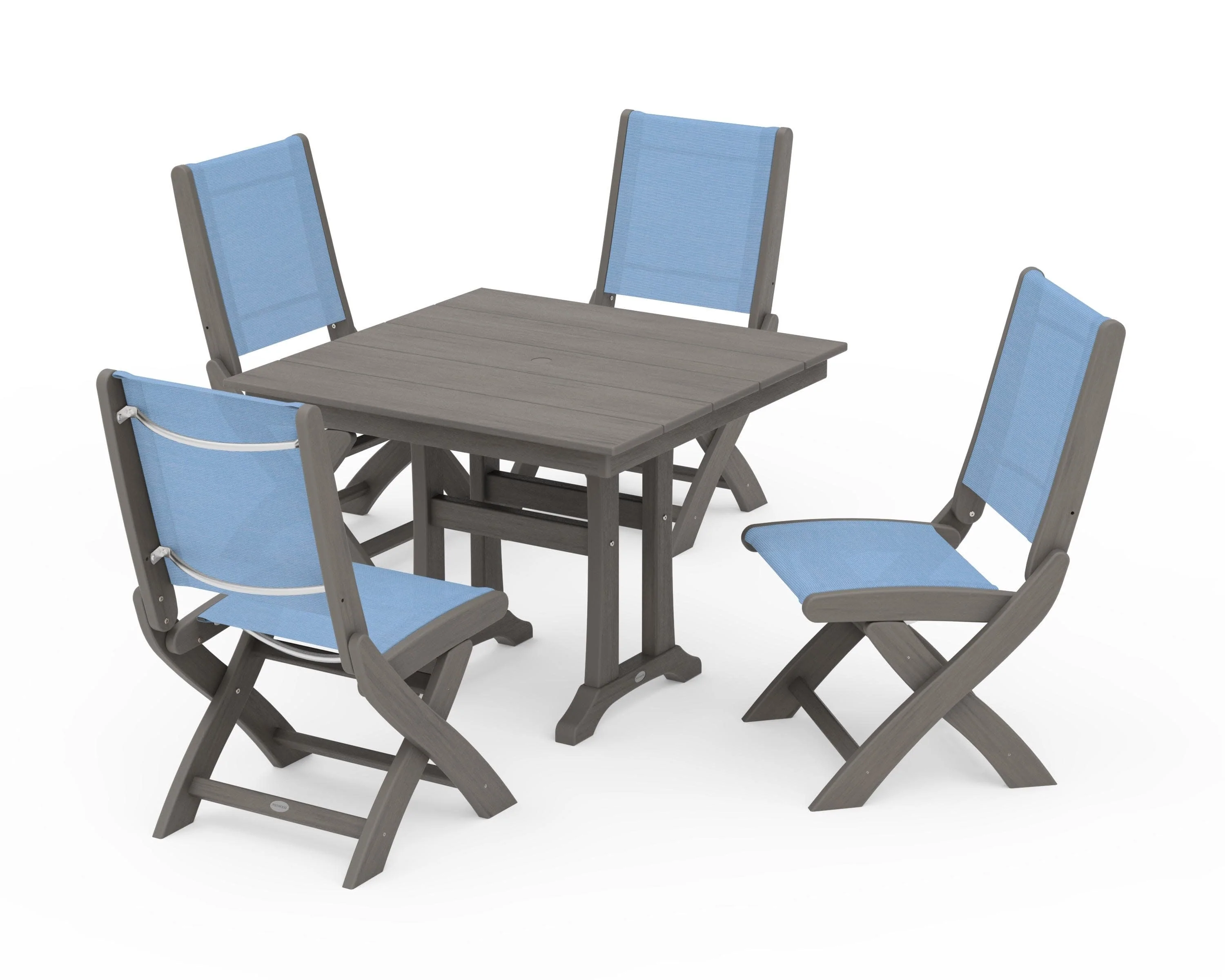 Coastal Folding Side Chair 5-Piece Farmhouse Dining Set With Trestle Legs - Image 127