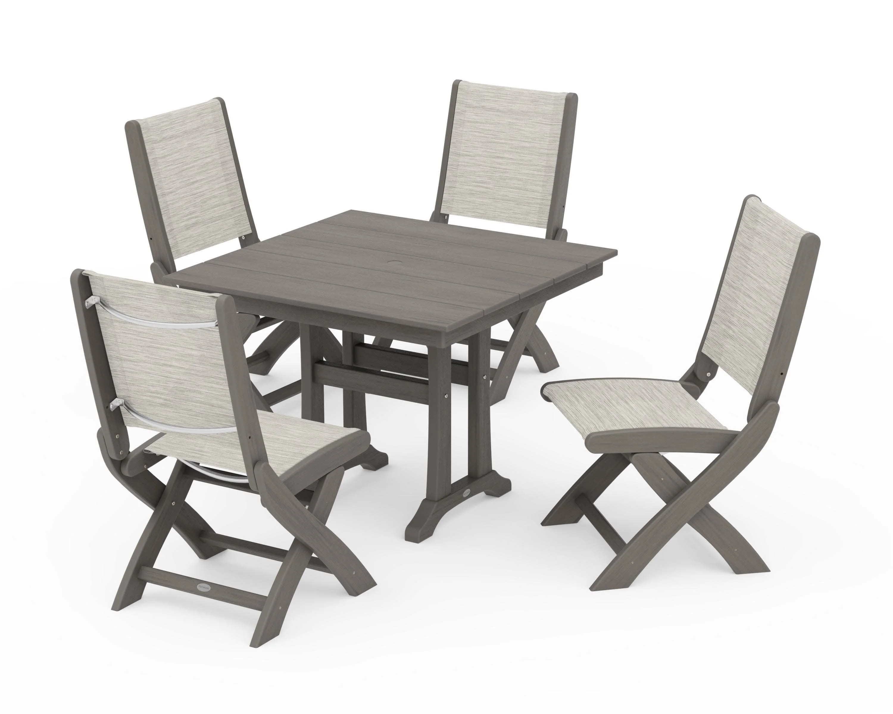 Coastal Folding Side Chair 5-Piece Farmhouse Dining Set With Trestle Legs - Image 128