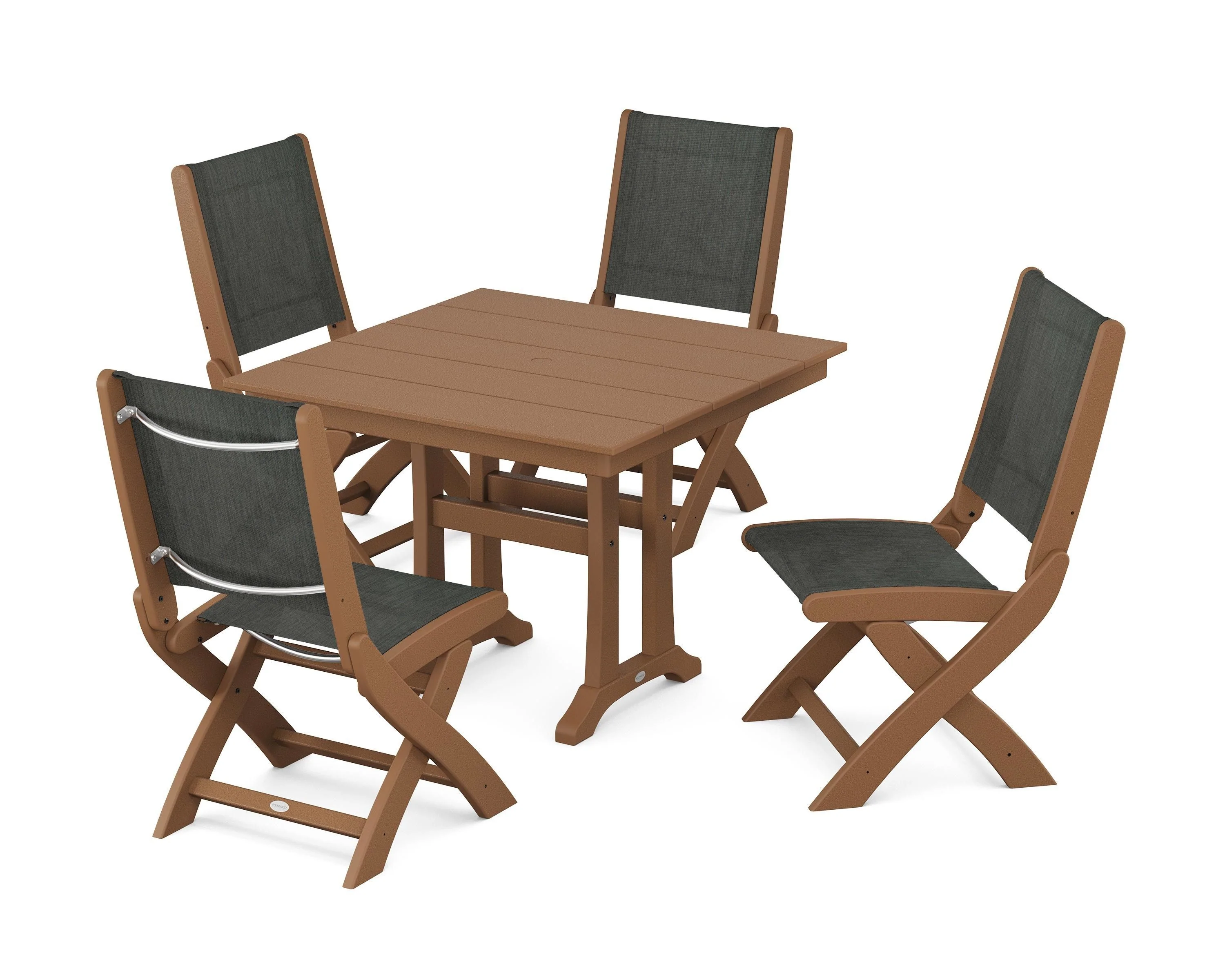 Coastal Folding Side Chair 5-Piece Farmhouse Dining Set With Trestle Legs - Image 13