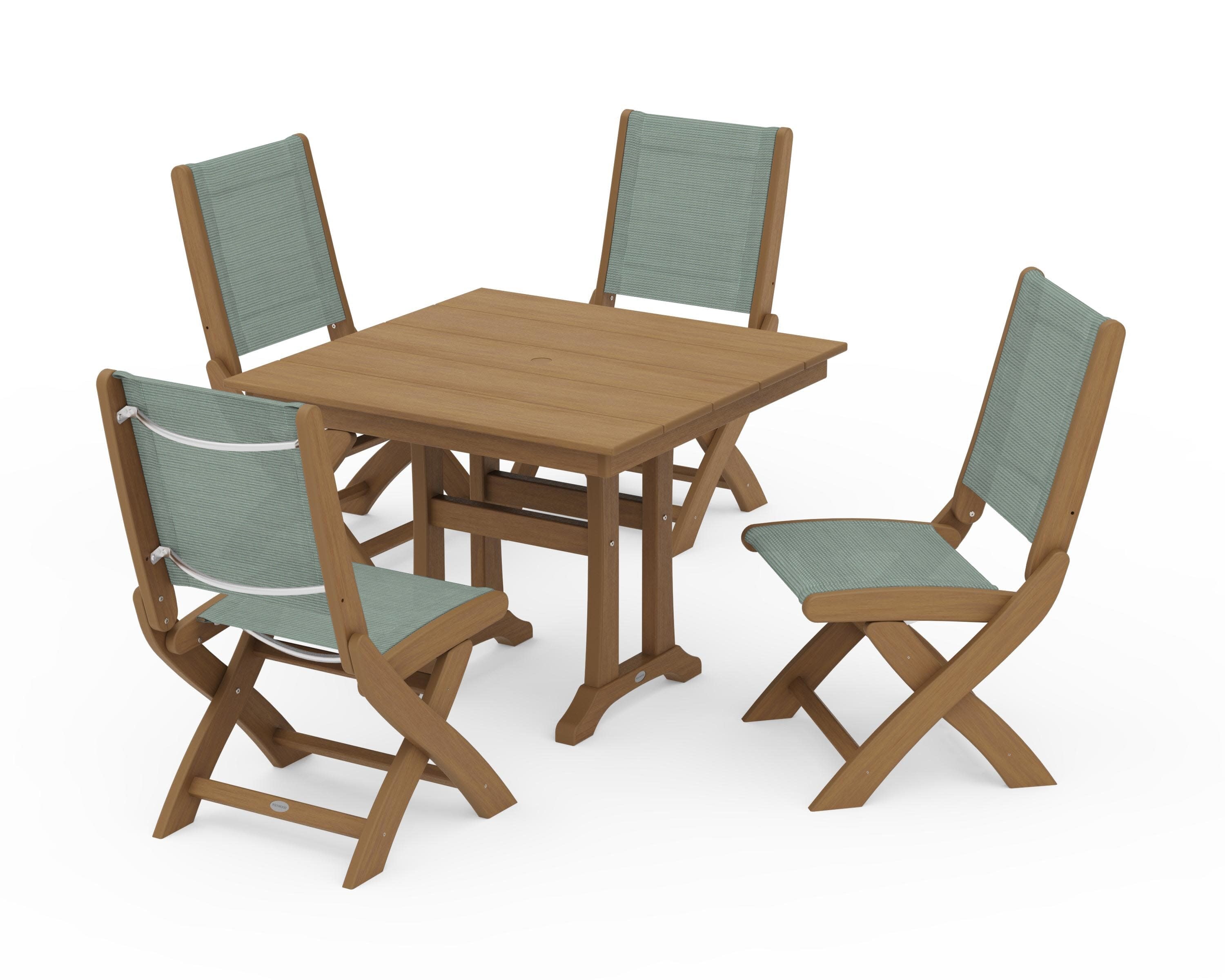 Coastal Folding Side Chair 5-Piece Farmhouse Dining Set With Trestle Legs - Image 130