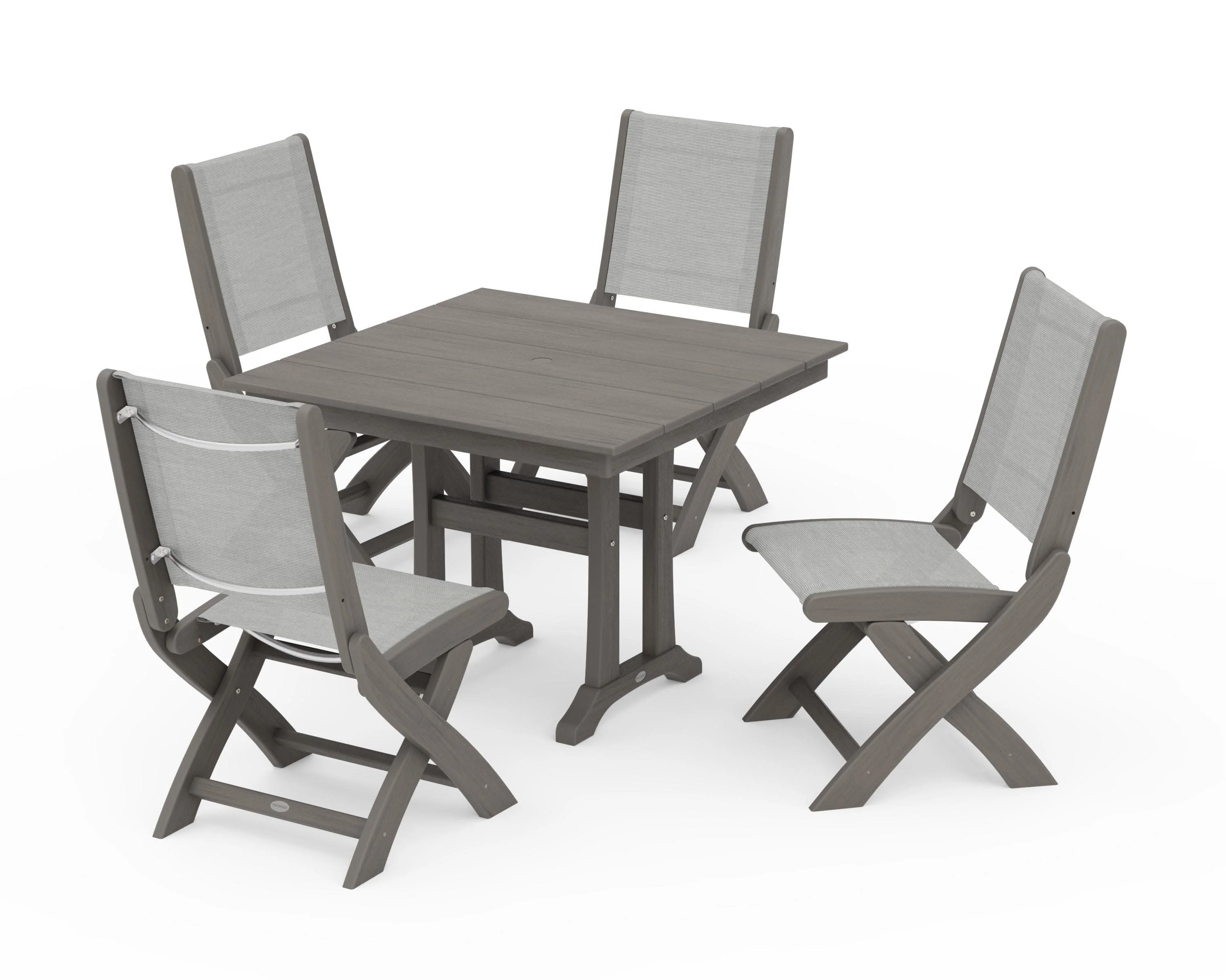Coastal Folding Side Chair 5-Piece Farmhouse Dining Set With Trestle Legs - Image 131