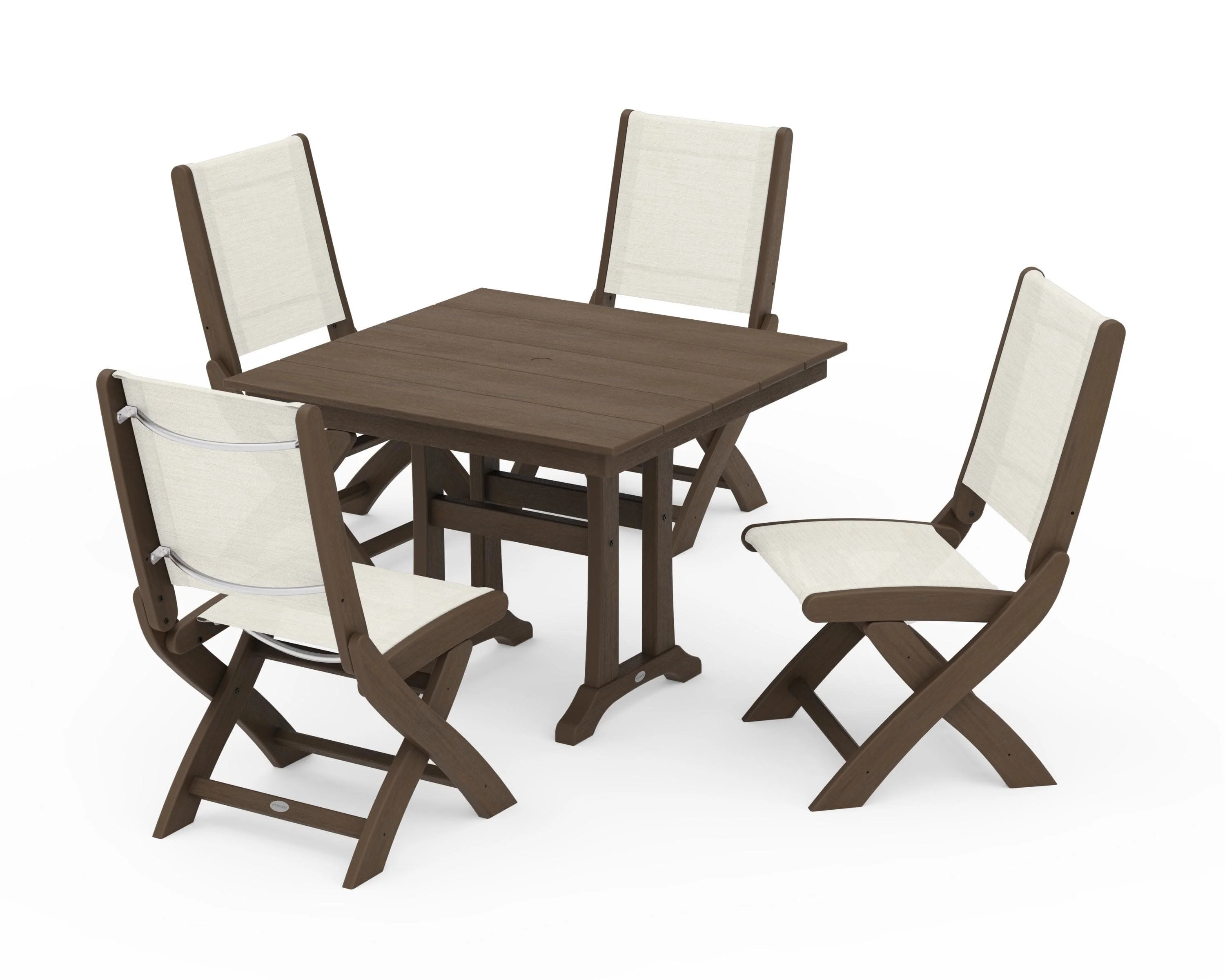 Coastal Folding Side Chair 5-Piece Farmhouse Dining Set With Trestle Legs - Image 132