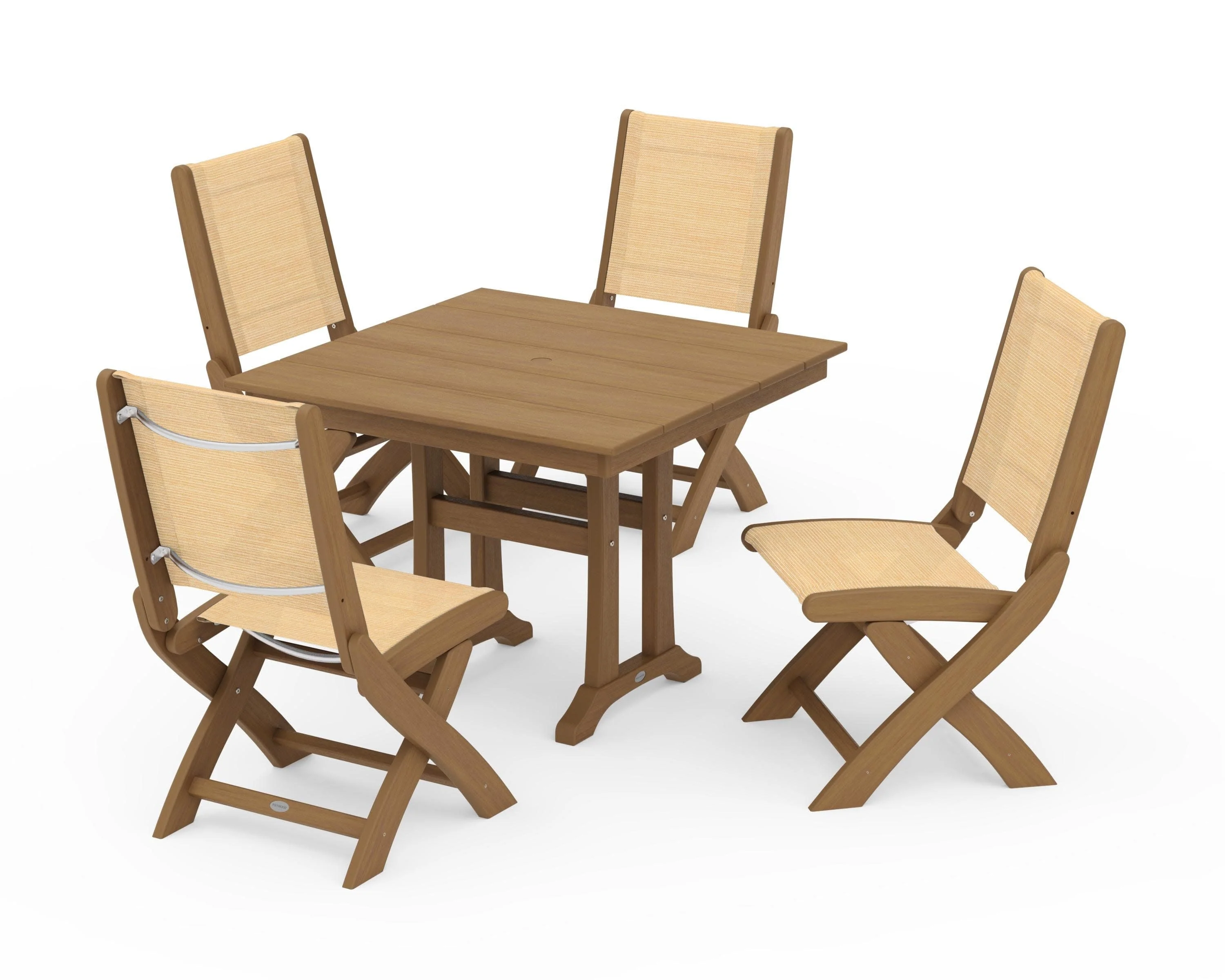 Coastal Folding Side Chair 5-Piece Farmhouse Dining Set With Trestle Legs - Image 133
