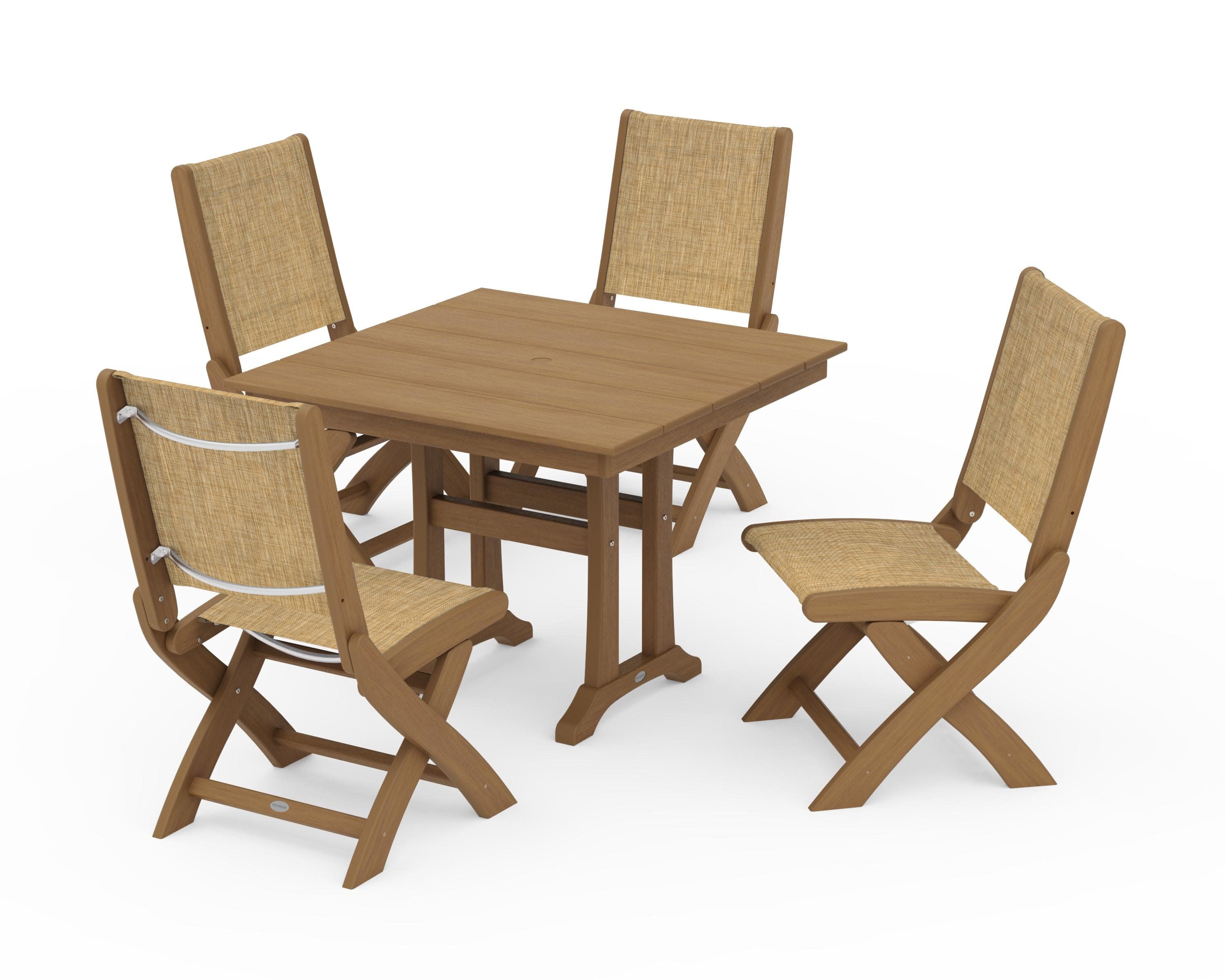 Coastal Folding Side Chair 5-Piece Farmhouse Dining Set With Trestle Legs - Image 134
