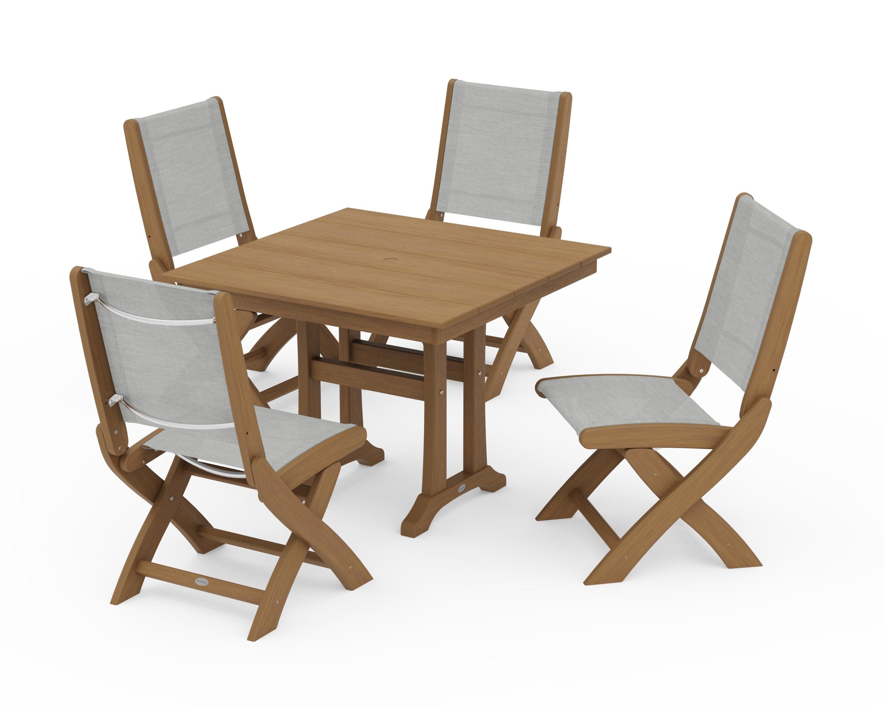 Coastal Folding Side Chair 5-Piece Farmhouse Dining Set With Trestle Legs - Image 135