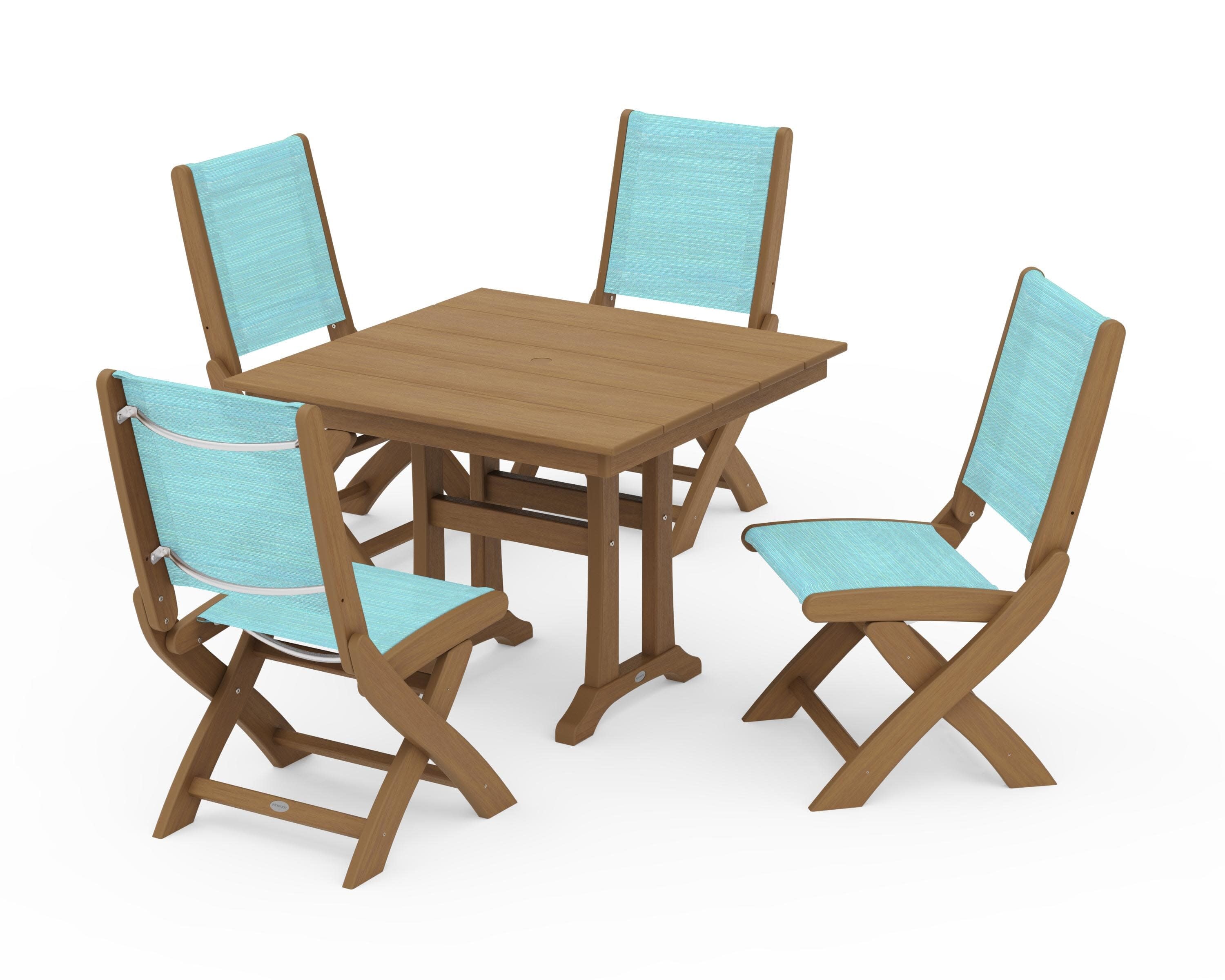 Coastal Folding Side Chair 5-Piece Farmhouse Dining Set With Trestle Legs - Image 138