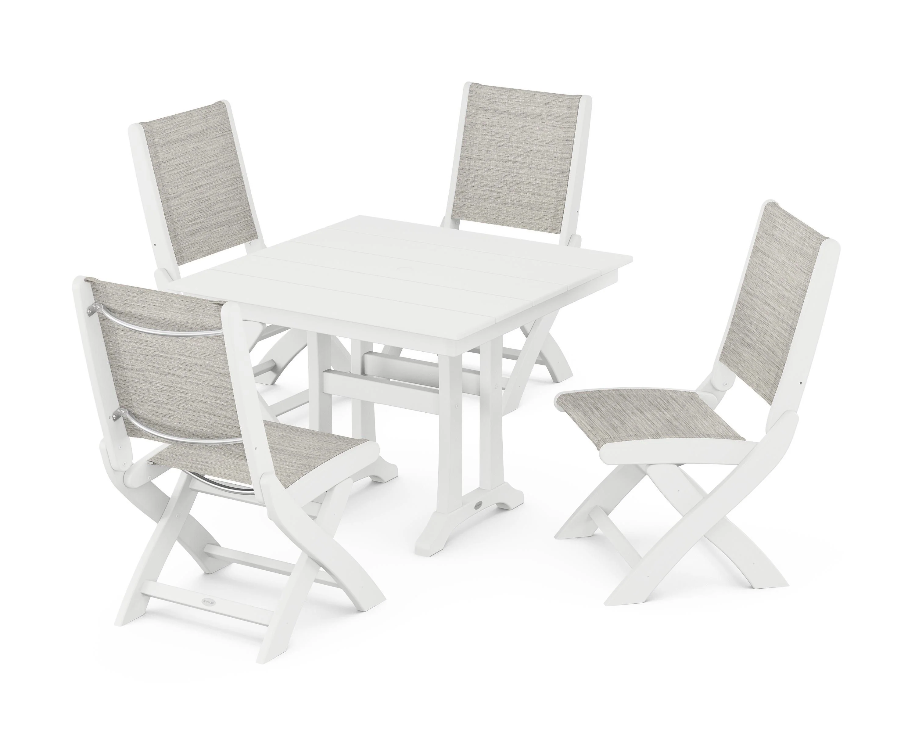 Coastal Folding Side Chair 5-Piece Farmhouse Dining Set With Trestle Legs - Image 14