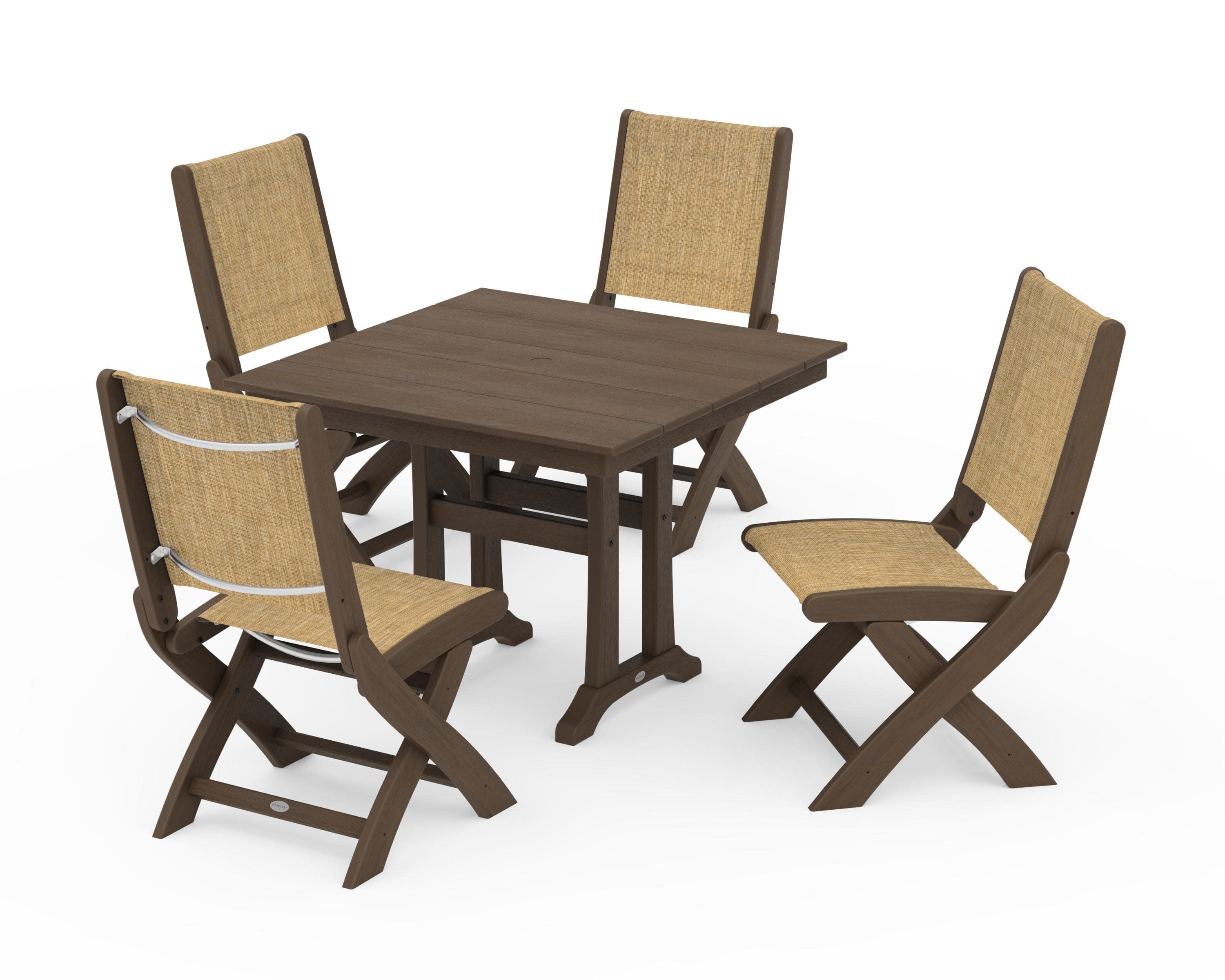 Coastal Folding Side Chair 5-Piece Farmhouse Dining Set With Trestle Legs - Image 140