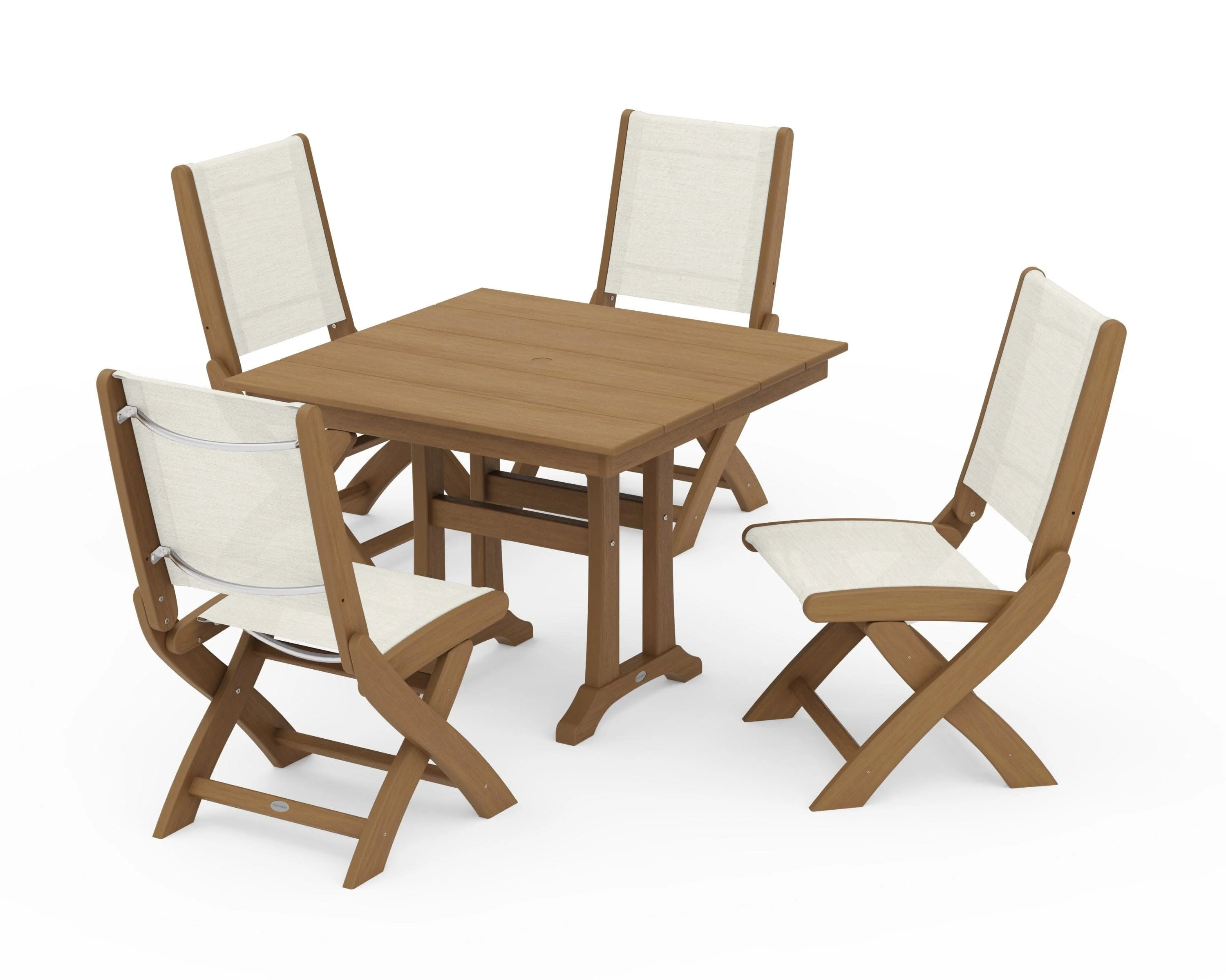 Coastal Folding Side Chair 5-Piece Farmhouse Dining Set With Trestle Legs - Image 141