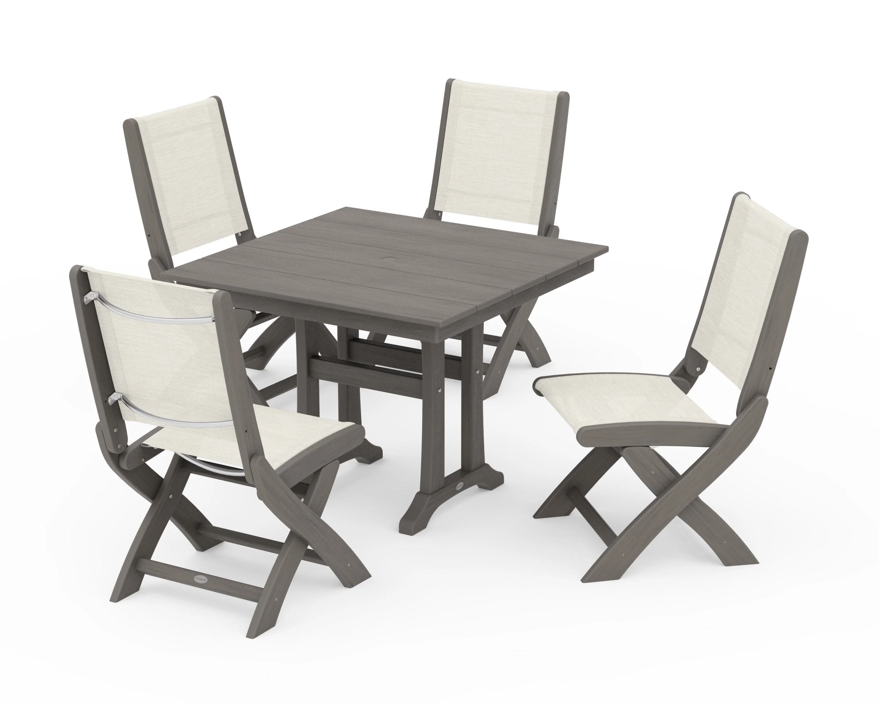 Coastal Folding Side Chair 5-Piece Farmhouse Dining Set With Trestle Legs - Image 142